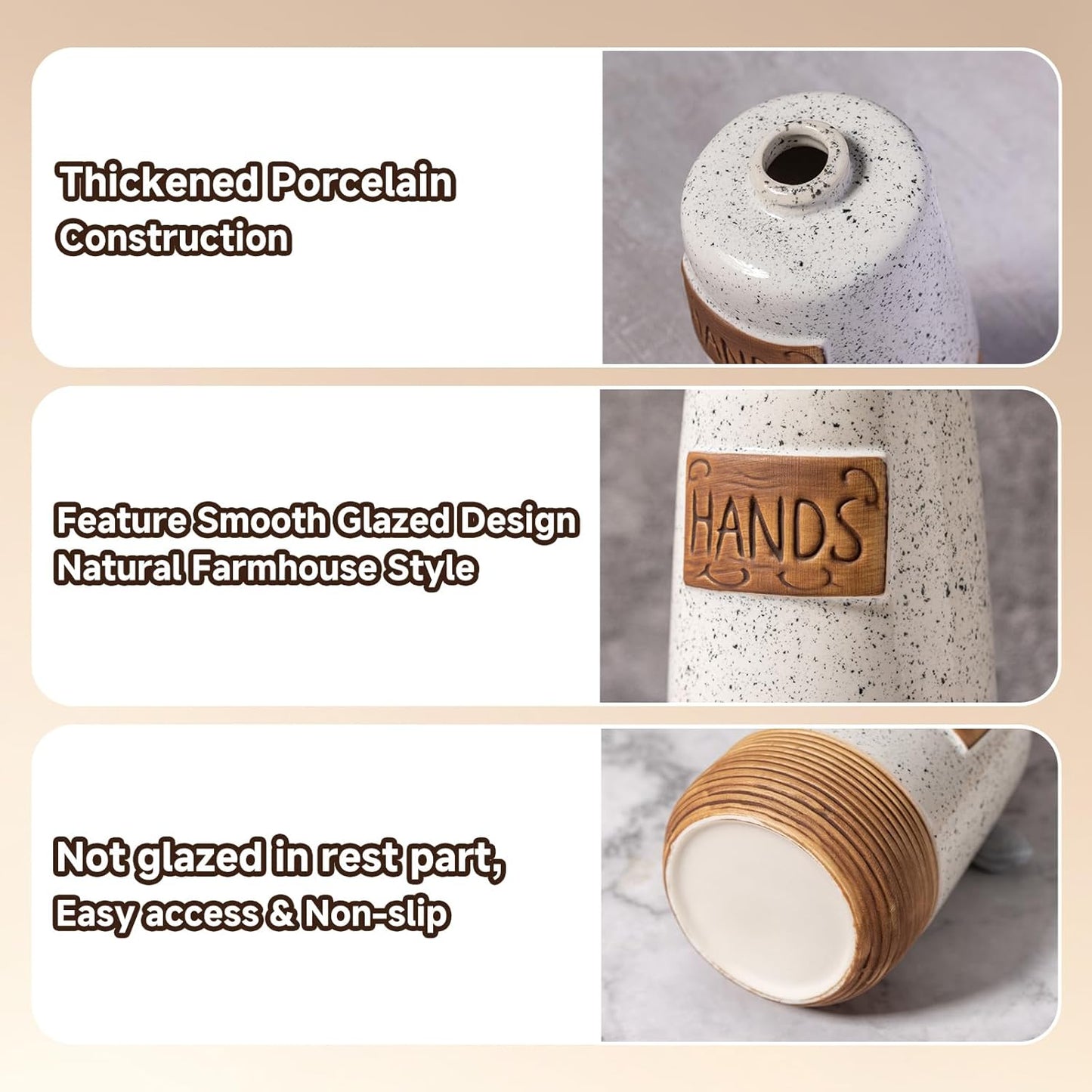 Hand and Dish Soap Dispenser Set, Farmhouse Ceramic Soap Dispenser for Kitchen Sink, 15 OZ Vintage Hand Wash Liquid Dispenser for Bathroom Rustic Boho Modern Kitchen Decor Accessories