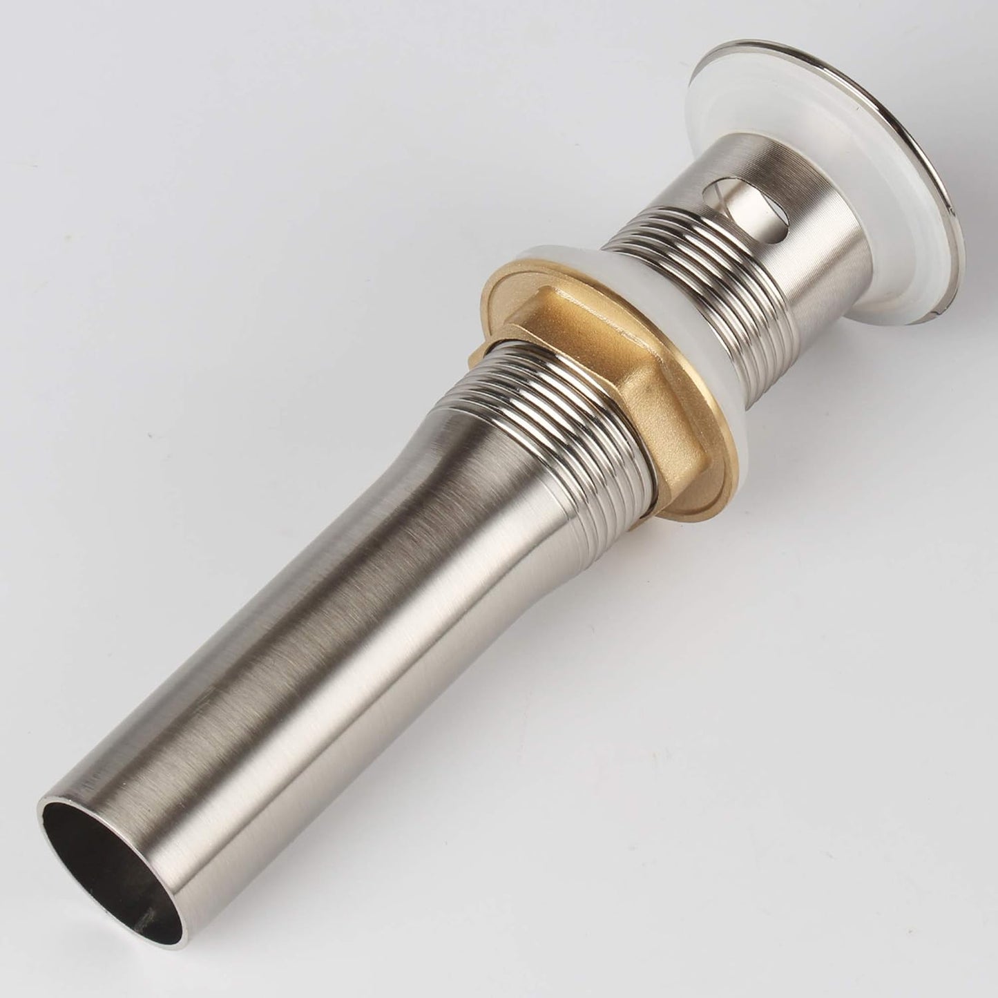 Brushed Nickel Pop Up Sink Drain with Overflow, Bathroom Faucet Vessel Sink Drain with Detachable Basket Stopper