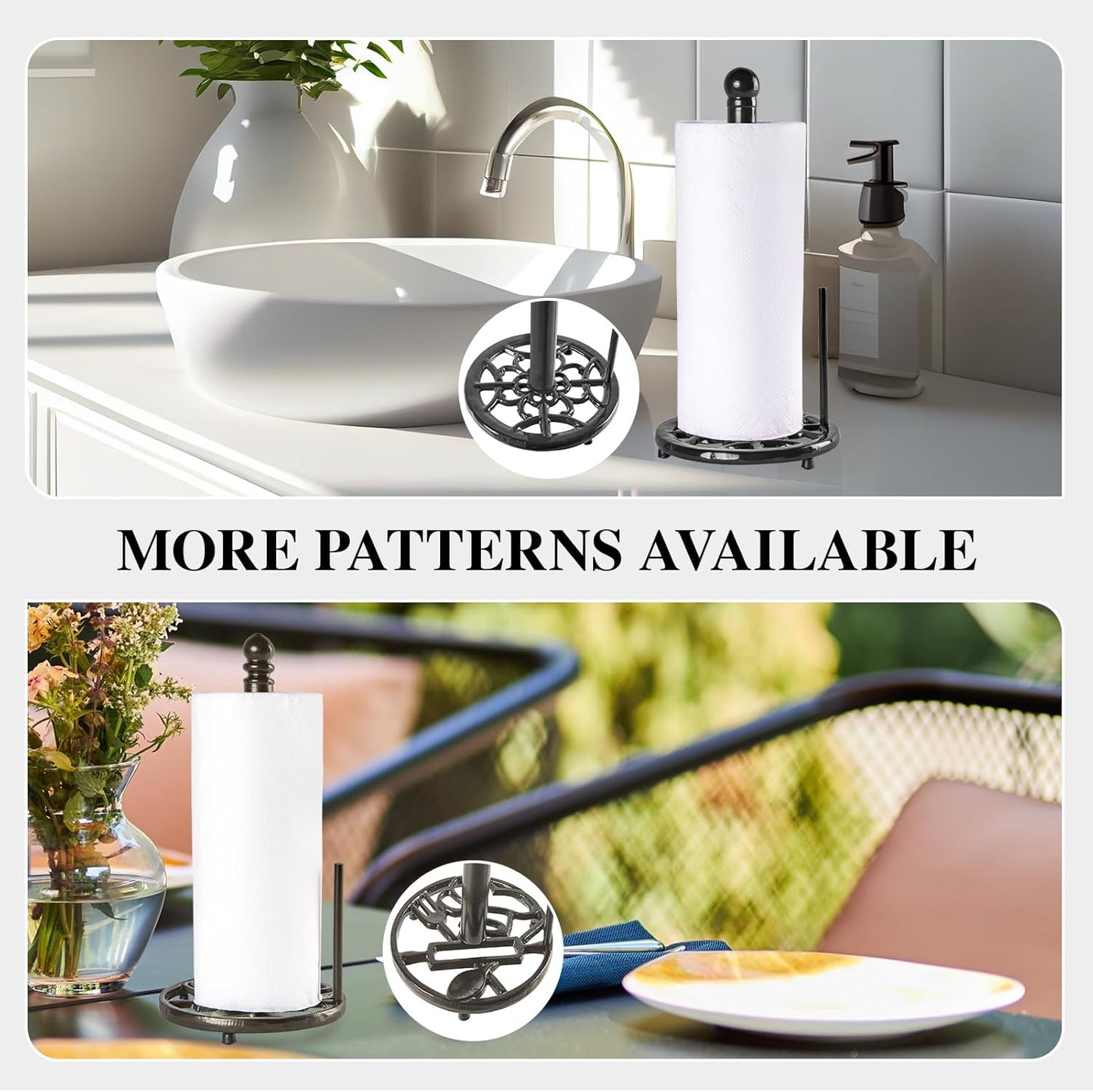 JOGREFUL Paper Towel Holder Stand, Cast Iron Kitchen Paper Towel Countertop Vintage Stand with Weighted-Base, Bathroom Organization for Family Standard Large Size Roll Paper, Classic Style, Black