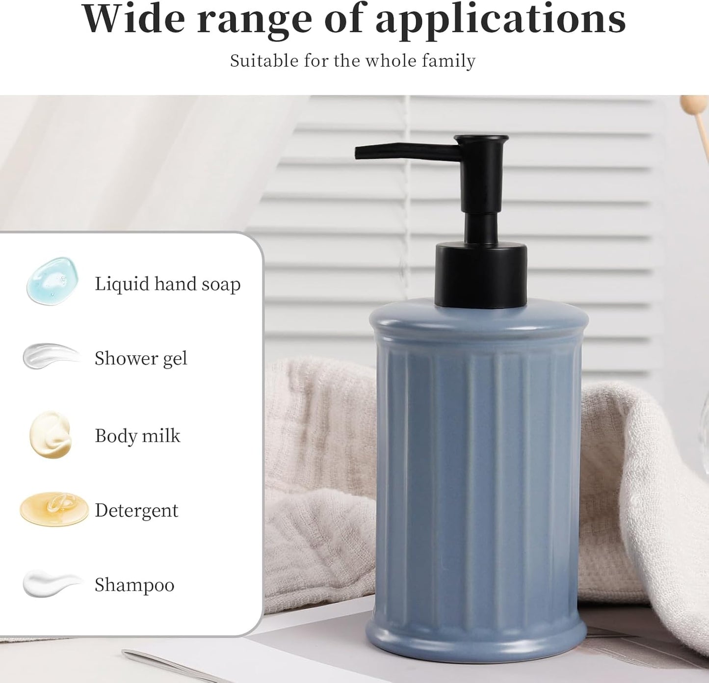 Ceramic Soap Dispenser - Blue Liquid Hand Soap Dispenser Bathroom, Modern Refillable Dish Wash Soap Bottle for Kitchen, ANTIS'S HOME