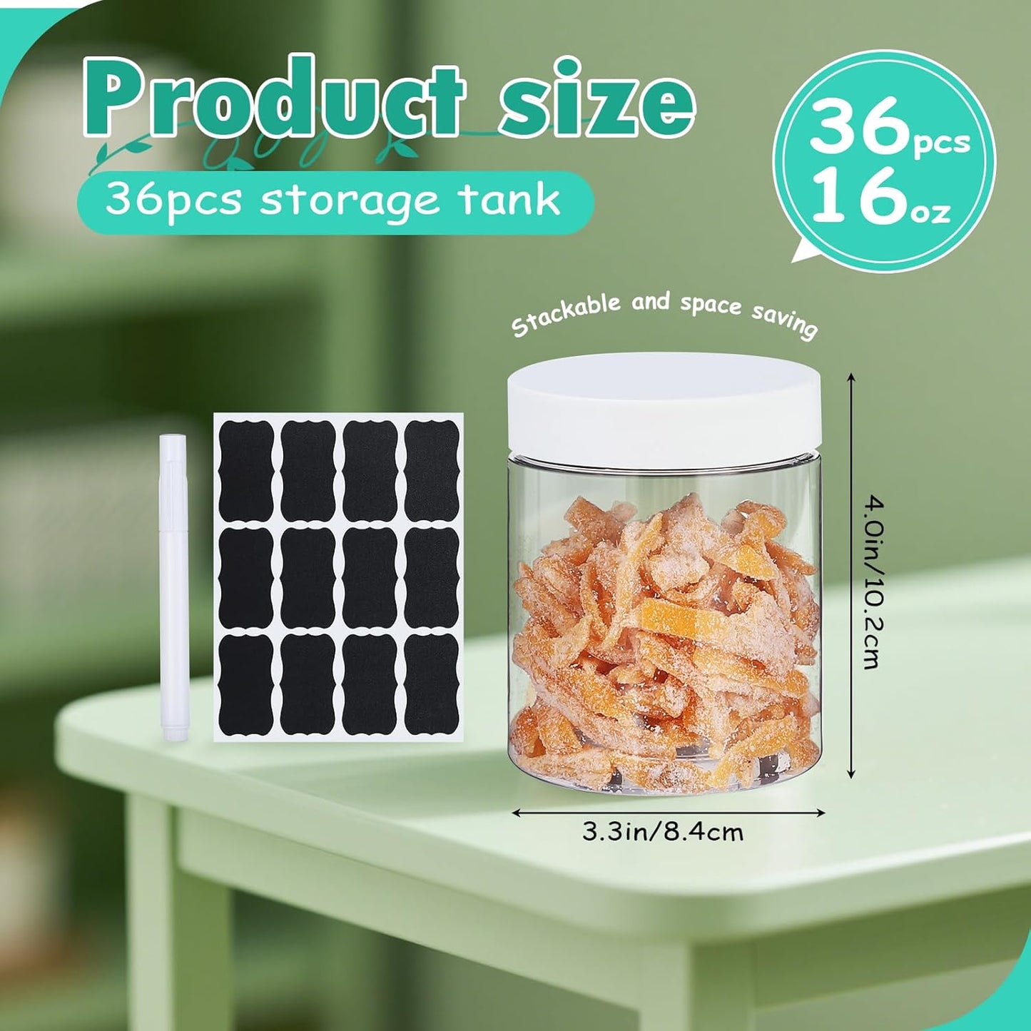 36pcs 16 oz Plastic Containers with Lids Labels Leak Proof BPA Free Airtight Refillable Clear Small Containers Storage Jars for Storing Dry Food Slime Honey Jam,white