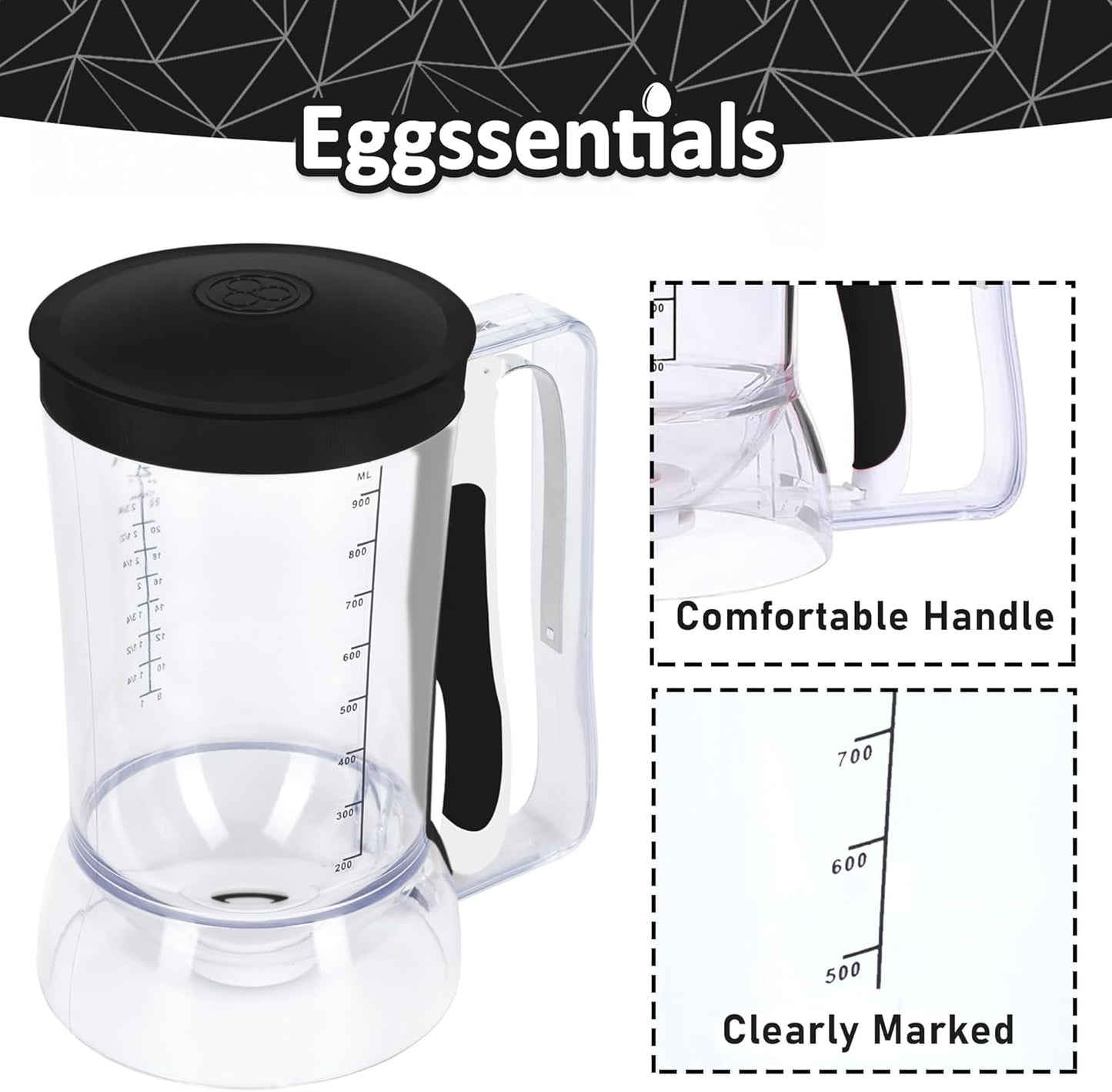 Eggssentials – Pancake Batter Dispenser, Batter dispenser with Squeeze Handle Mess-Free, Cupcakes, Waffles & More – Durable, Easy-Pour Pancake Dispenser Bottle for Smooth Baking