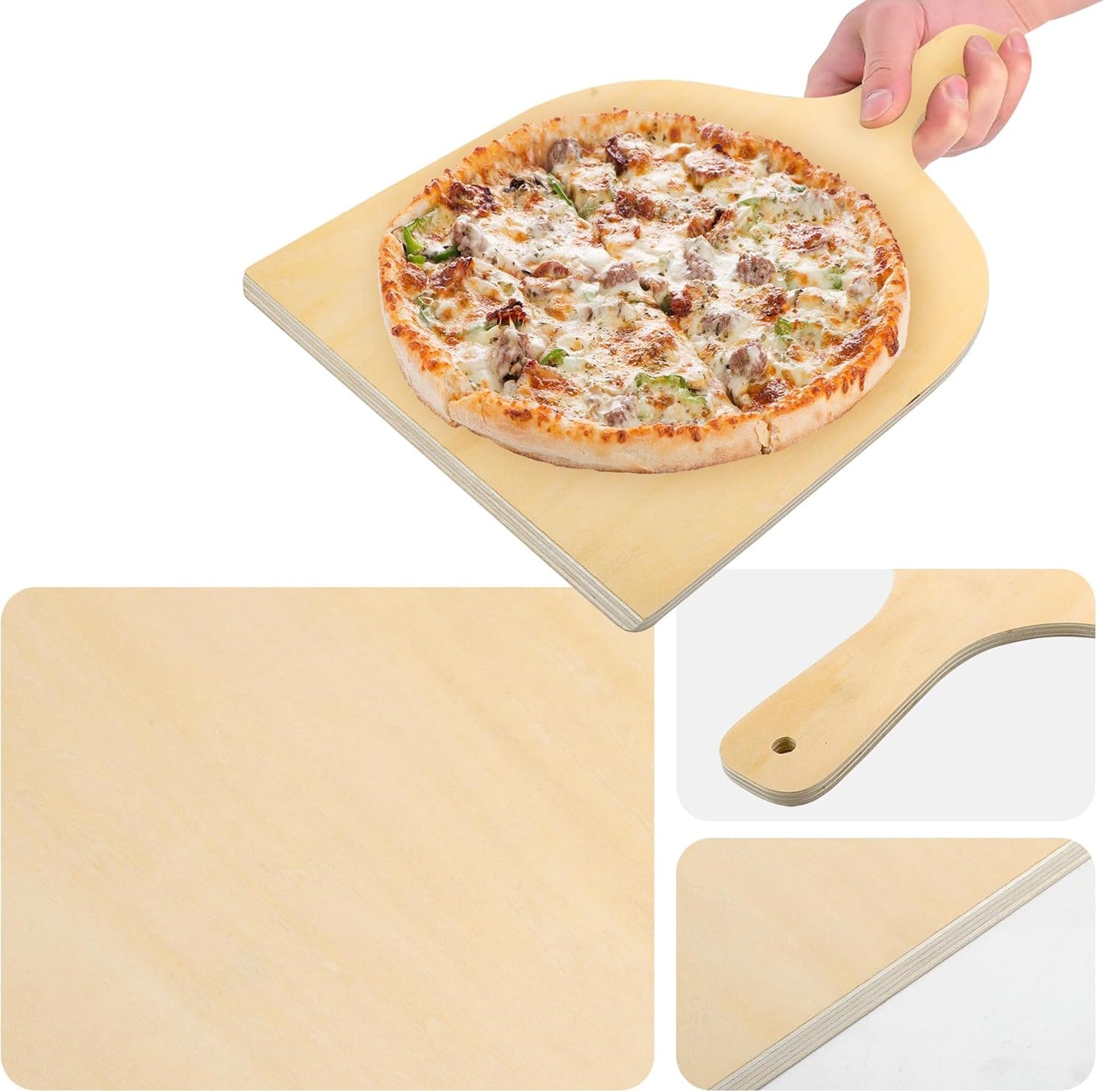 5 Pack 12 Inch Wooden Pizza Peel, Large Wood Pizza Spatula Paddle with Handle, Wooden Pizza Peel Spatula Cutting Board for Baking, Oven Pizza(16.5" L x 12" W)