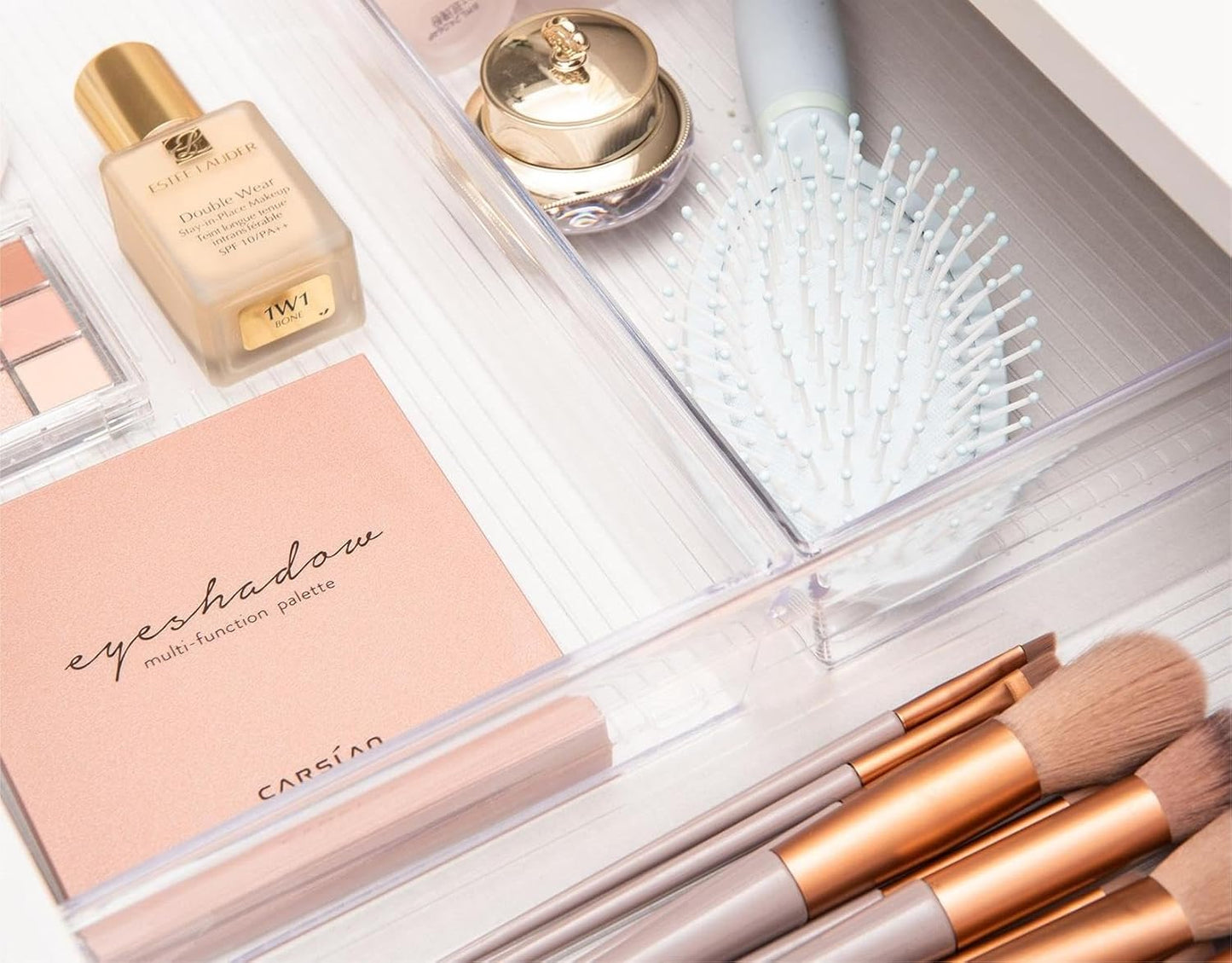 Backerysupply 4 Pack Storage Bins For Bathroom Cosmetic Makeup Vanity Clear Plastic Desk Drawer Organizers Tray Kitchen Utensils Silverware Dividers 15"x6"x2"