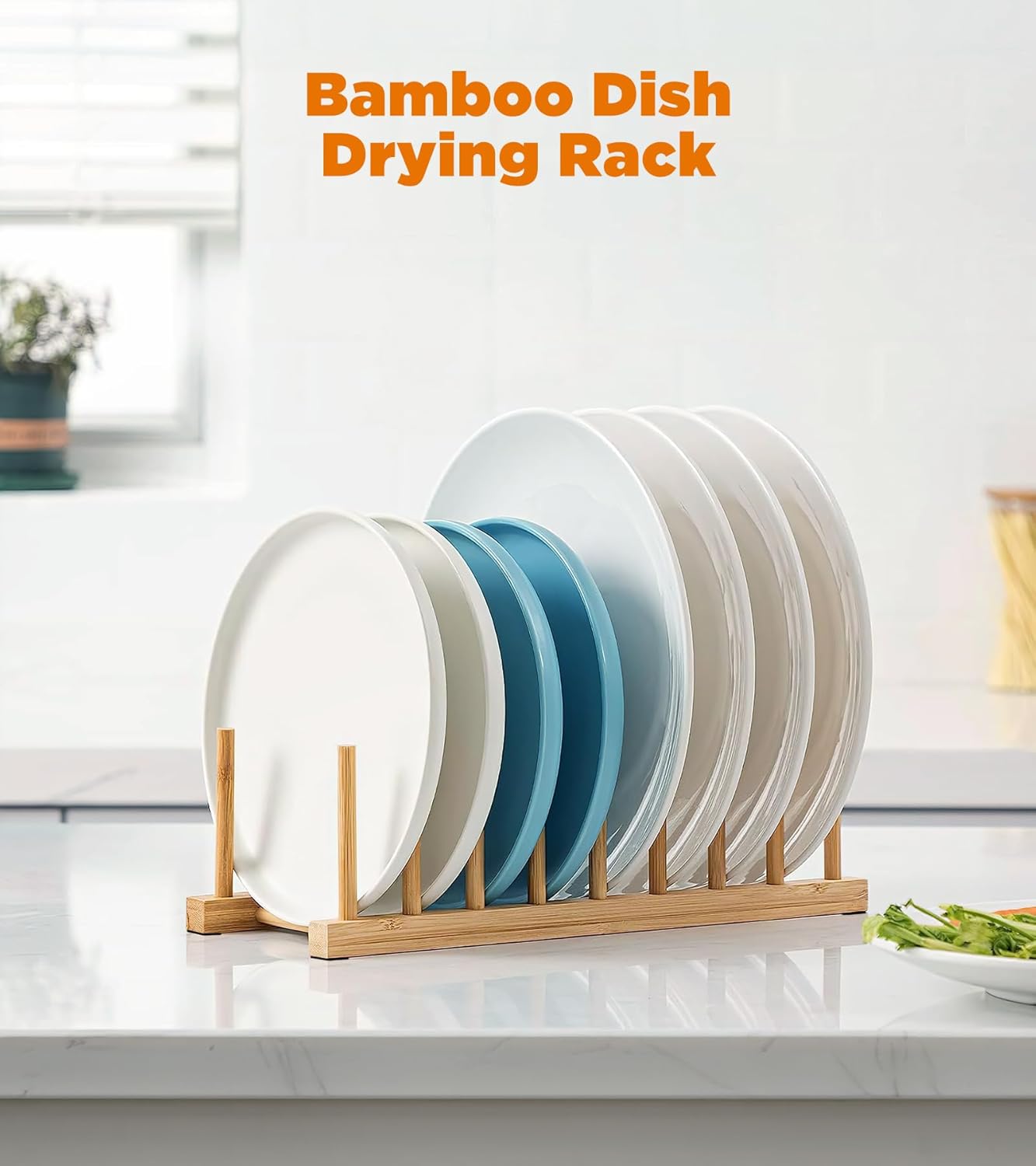 Bamboo Dish Drying Rack, 4 Pack Wooden Storage Holder Organizer for Plate/Bowl/Cup/Book/Pot/Lid/Cutting Board Drying Rack Stand Holder