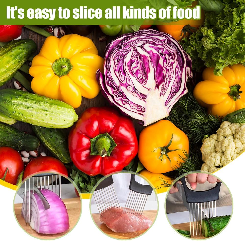 2025 New Onion Holder for Slicing, Stainless Steel Onion Slice Holder Vegetable Slicer Cutter for Potato and Tomato, Kitchen Chopper Slicing Assistant Tool Lemon Slicer Onion Cutter for Slicing (1PC)