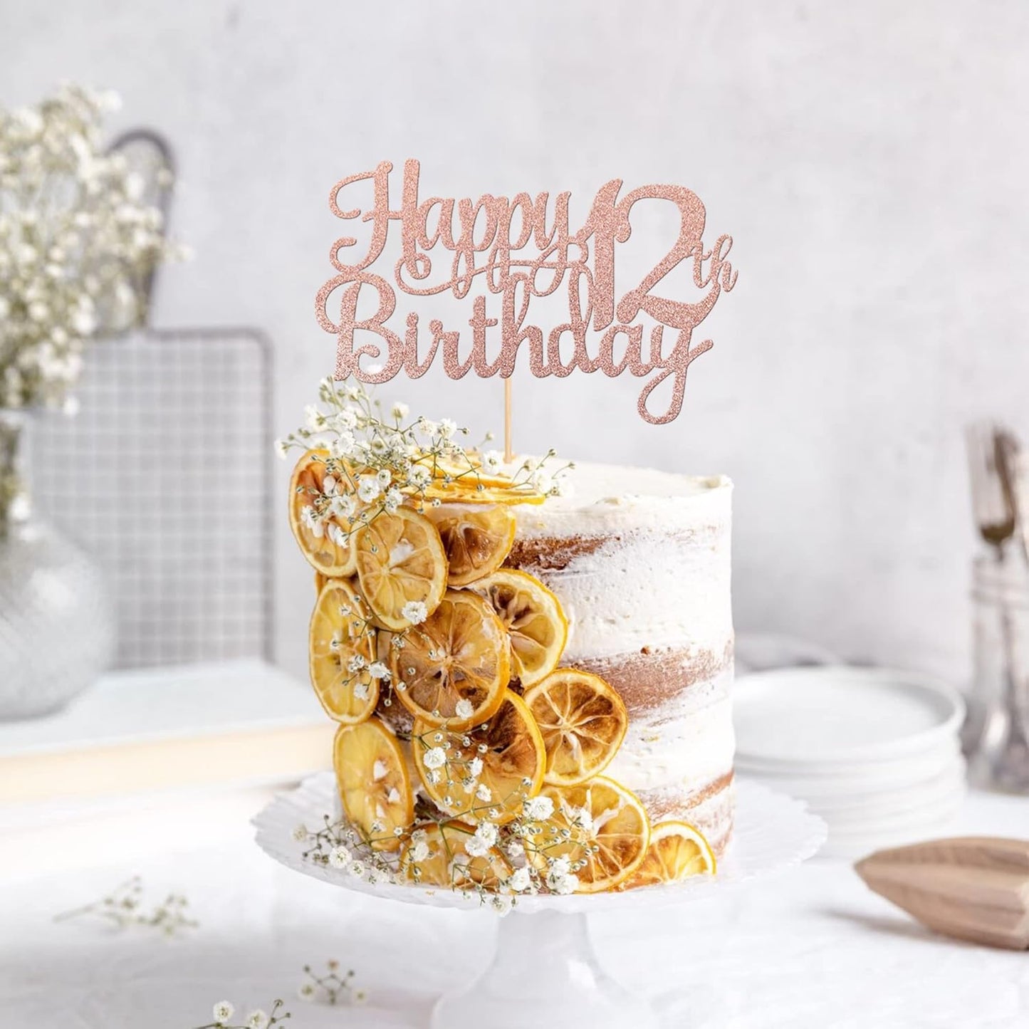 1 PCS Happy 12th Birthday Cake Topper Glitter Cheers to 12 Years Birthday Cake Pick 12 Fabulous Cake Decoration for Happy 13th Birthday Theme Party Decorations Supplies Rose Gold