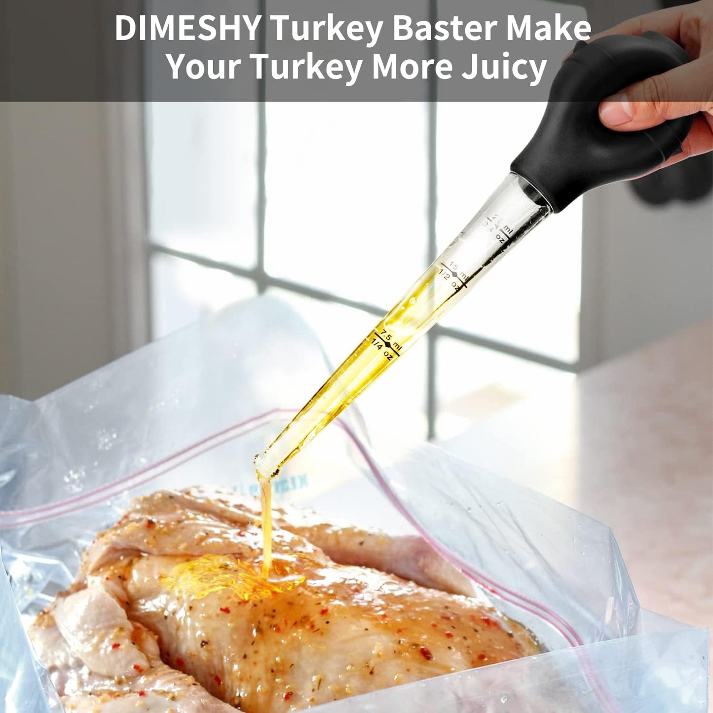 Turkey Baster Food Grade for Cooking & Basting, Detachable Round Bulb, Baster Cooking Good for Meat Poultry Beef Chicken, with Cleaning brush, inject needle, Basting brush