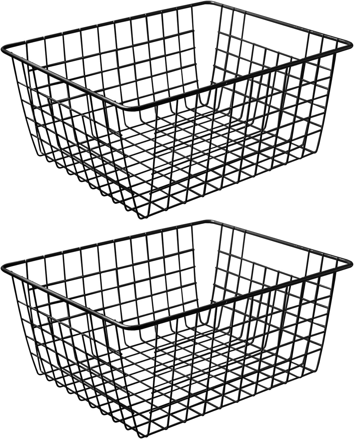 14" Upright Freezer Storage Baskets, Black Wire Storage Bins Large Bakset for Freezer, Pantry, Bathroom Organizing, Set of 2
