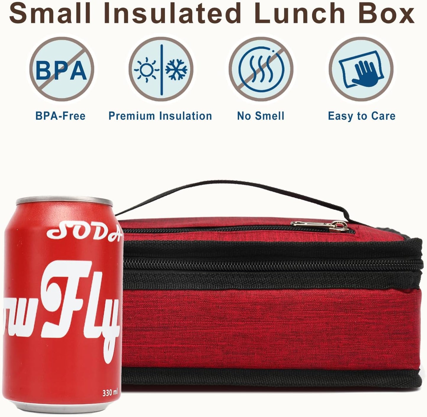 FlowFly Small Insulated Lunch box Portable Soft Bag Mini Cooler Thermal Meal Tote Kit with Handle for Work & School, Red