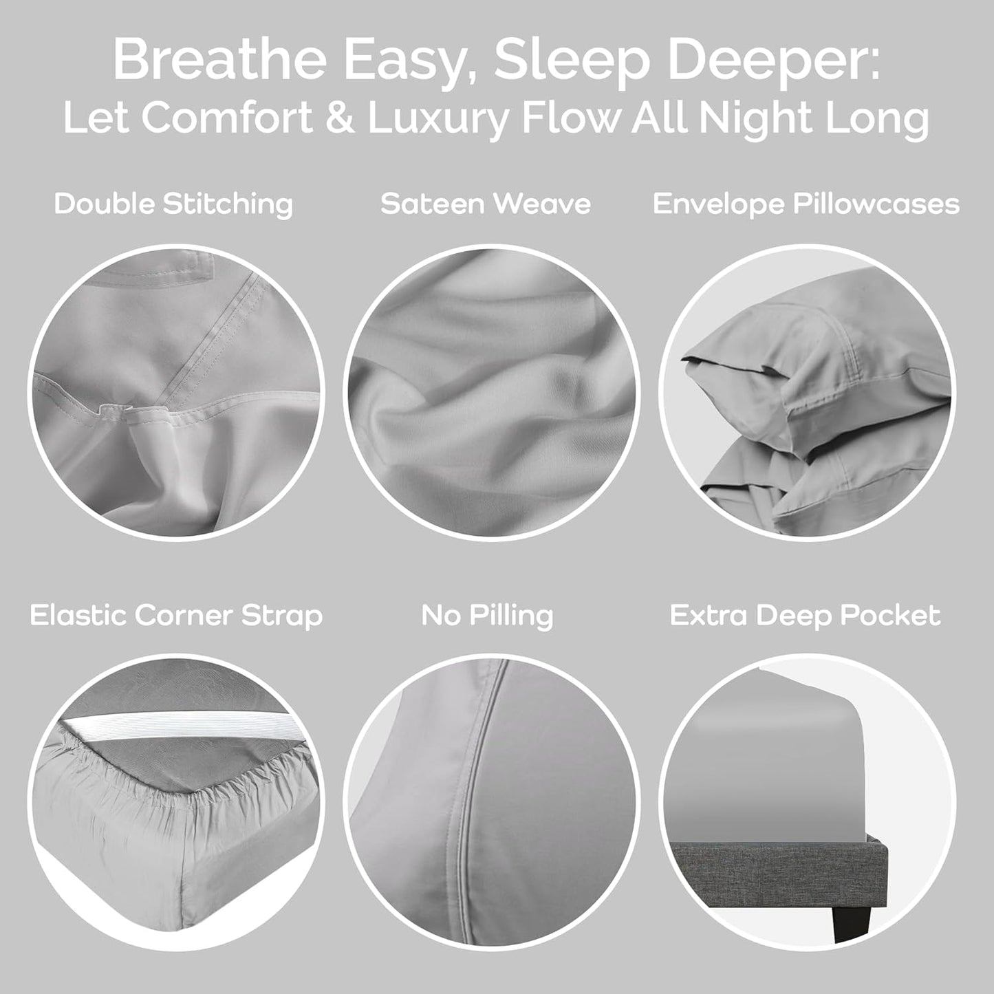 100% Viscose from Bamboo Sheets King Size, Super Soft Bedding Set, 4PC Cooling Sheets for Hot Sleepers, Vegan Silk Moisture Wicking, Organically Grown Bedsheet, Gray Mist - 76" x 80"