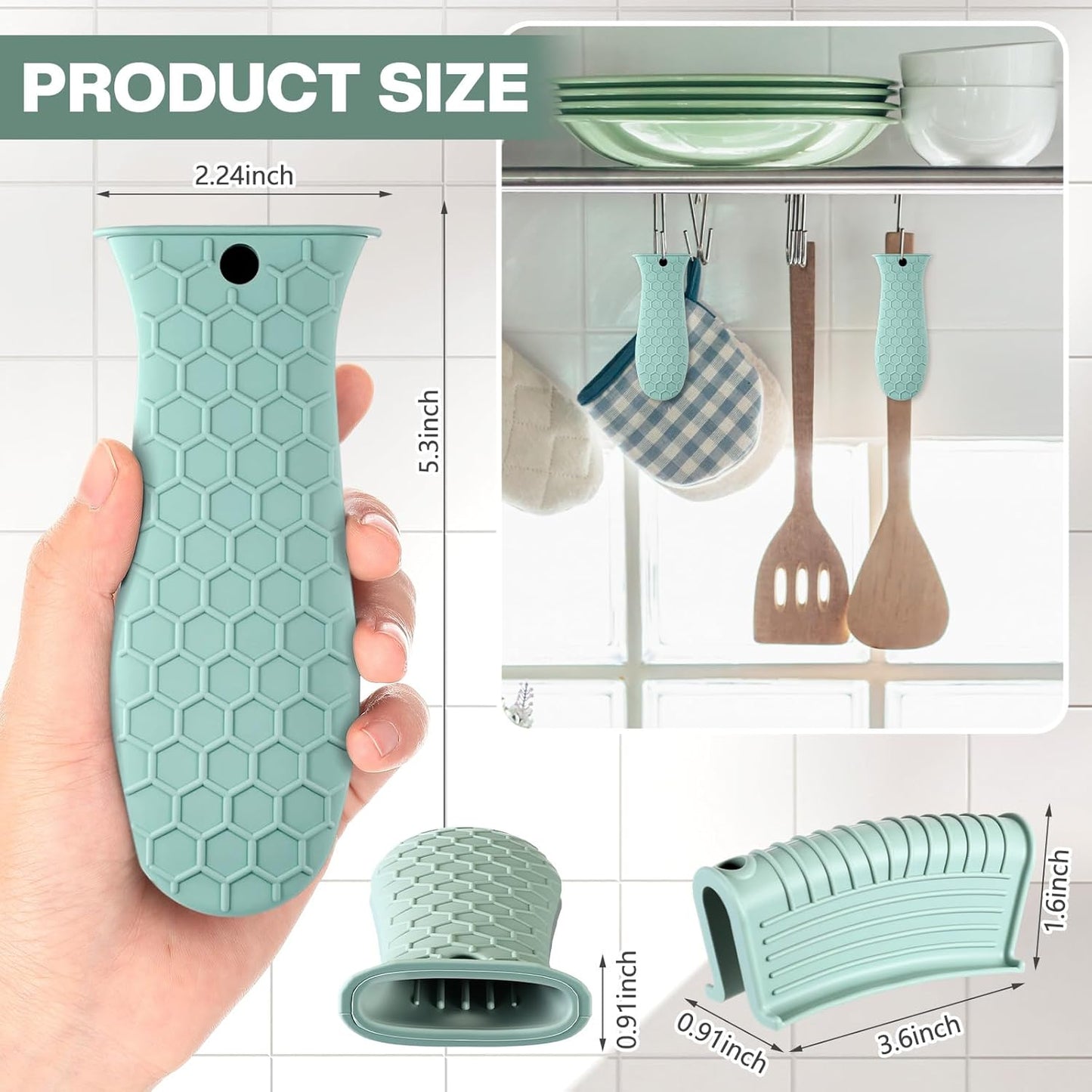 Patelai 8 Pcs Silicone Pot Holders Cast Iron Handle Cover Heat Resistant Pot Handle Covers Potholder Non Slip Reusable Pan Sleeve for Frying Pan Kitchen Supplies(Mint Green)