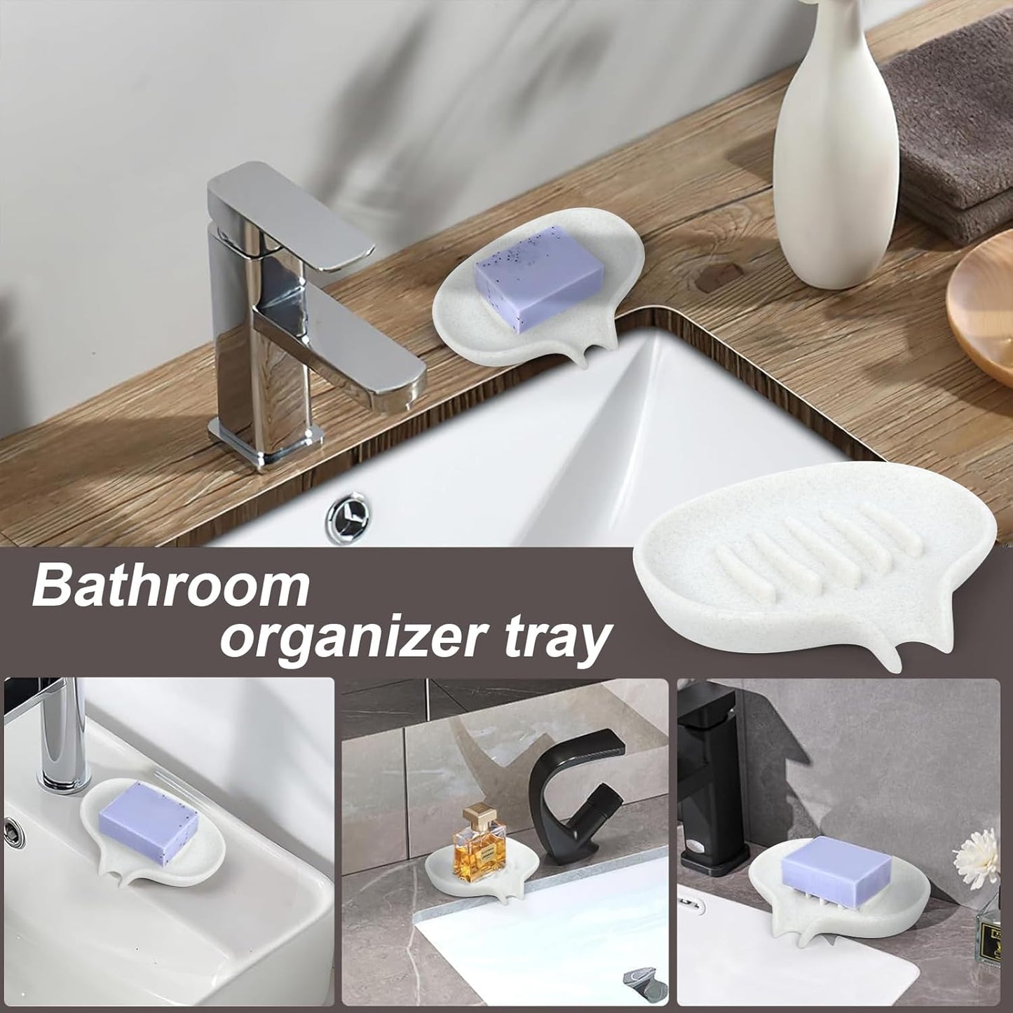 2 Pcs Soap Dish with Drain- Self Draining Bar Soap Holder for Shower, Marble Look Soap Savers Soap Tray Sponge Holder for Kitchen, Bathroom, Bathtub Sink, Crystal White