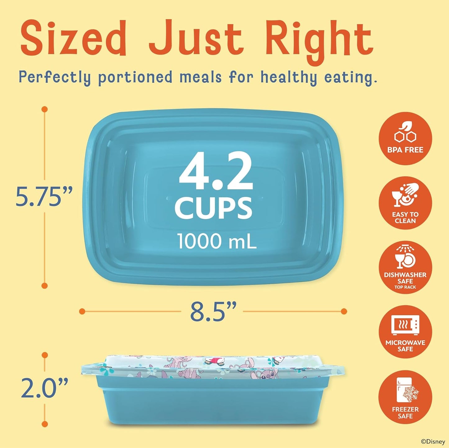 Disney Meal Prep Containers - 20-Piece Reusable Food Containers with Lids - Freezer, Microwave & Dishwasher Safe - Featuring Mickey & Minnie, Lilo & Stitch