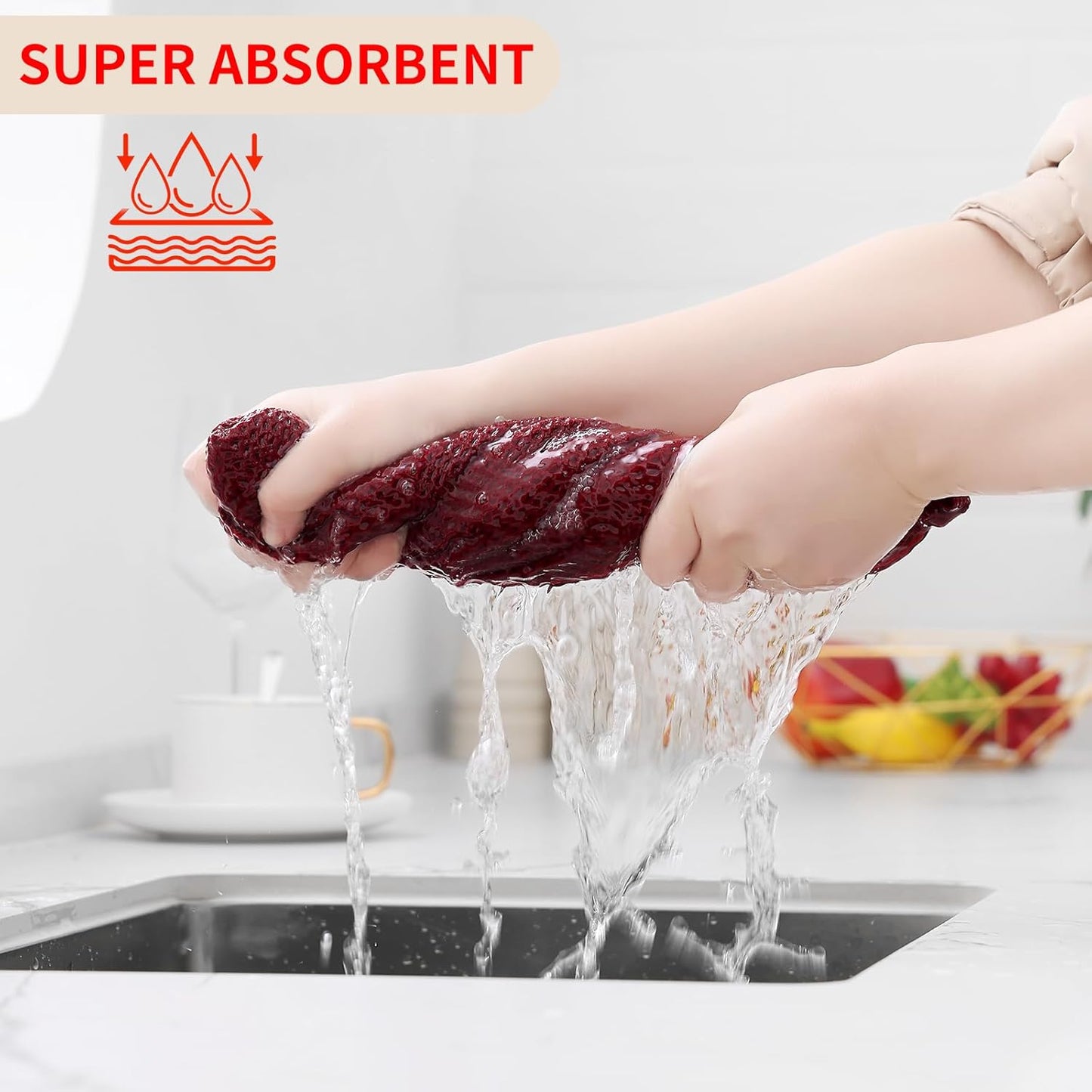 Homaxy 100% Cotton Waffle Weave Kitchen Dish Towels, Ultra Soft Absorbent Quick Drying Cleaning Towel, 13 x 28 Inches, 12-Pack, Burgundy