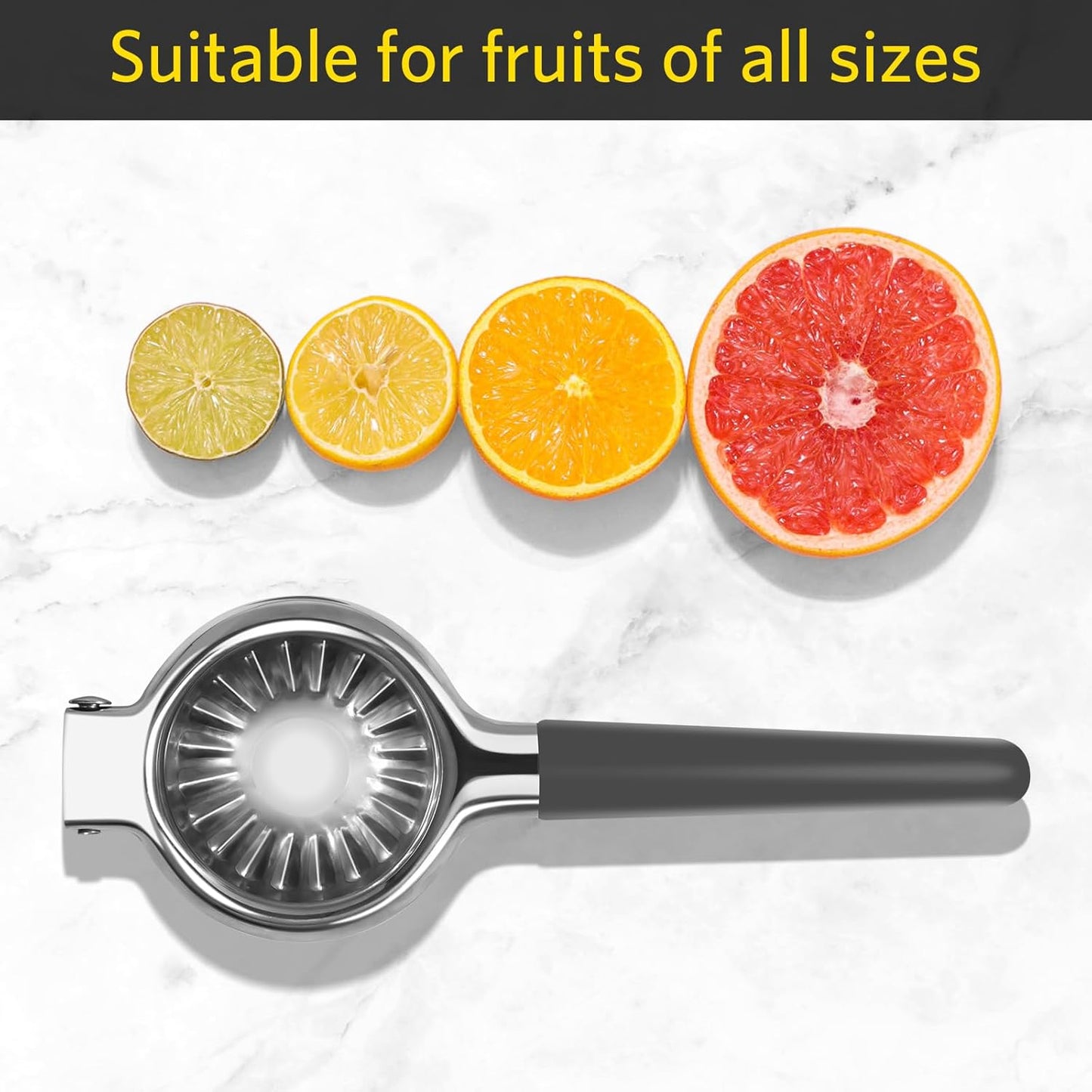 Lemon Squeezer, Sopito Stainless Steel Citrus Squeezer with Mesh Strainer Heavy Duty Lemon Press with Large Metal Bowl for Seedless Juicing, Non-Slip Grip Design Manual Juicer