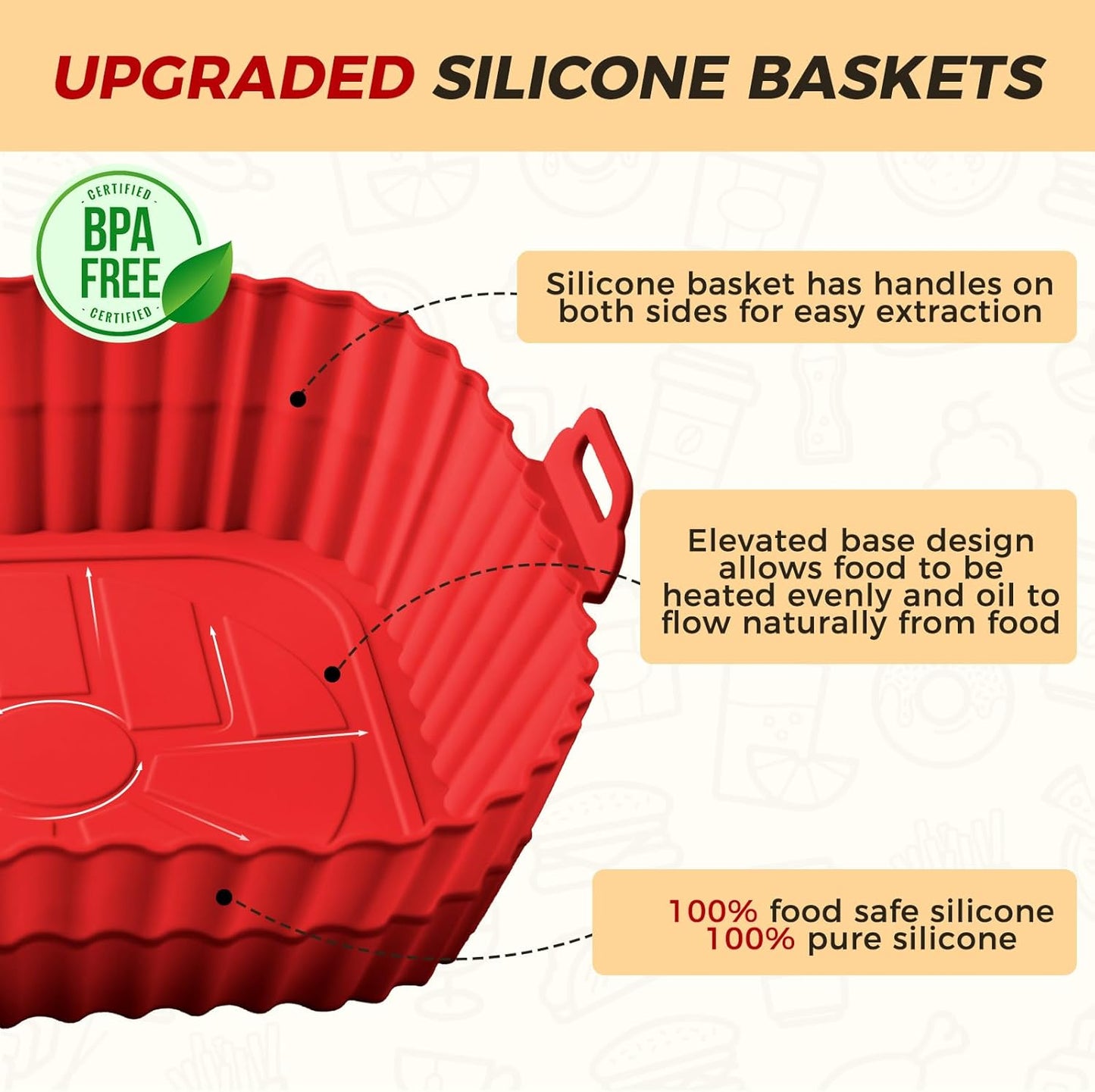 Buauty 3 Pack Air Fryer Silicone Liners 8inch, Reusable Food Grade Silicone Airfryer Liners, Baking Basket Accessories, Replacement of Flammable Disposable Parchment Paper