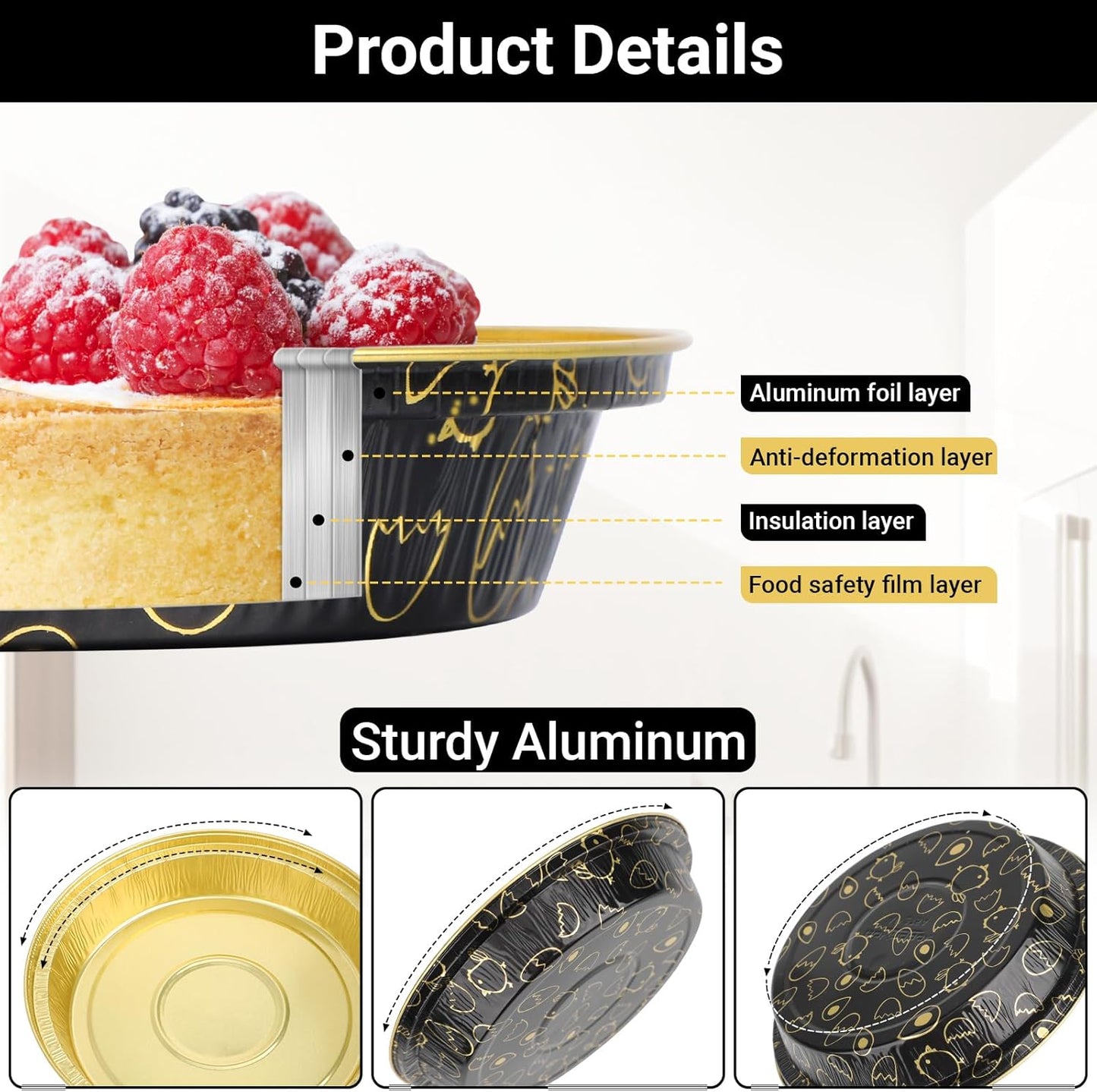 EUSOAR Disposable Ramekins, 50pcs 10oz/275ml Muffins Liners Aluminum Foil Baking Cups with Lids, Round Cake Pans Cheesecake Container Flan Pie Tart Brownie Holders for Bakery Wedding Birthday Party