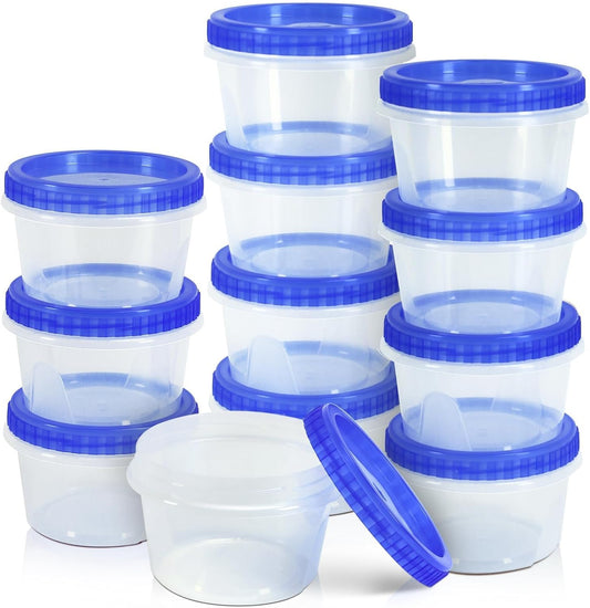 12 Pack Freezer Containers with Lids, 16 Oz Stackable Reusable Plastic Storage Container, Airtight Plastic Food Storage Containers with Twist Top Lids for Food Soup Jello Sauce