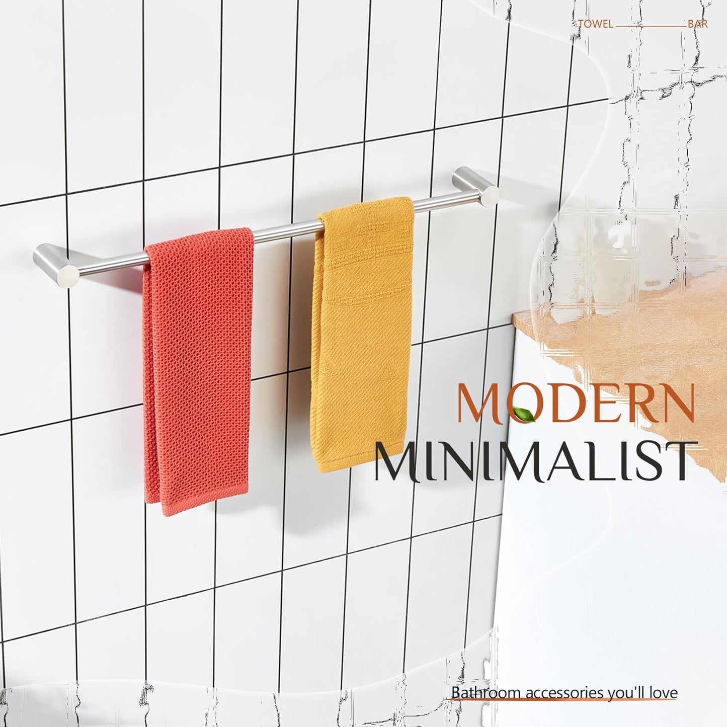 KOKOSIRI Towel Bar Brushed Nickel 24-Inch Bathroom Towel Holder Single Rack Bathroom Hardware Accessories Wall Mounted Stainless Steel, B4007BR-L24