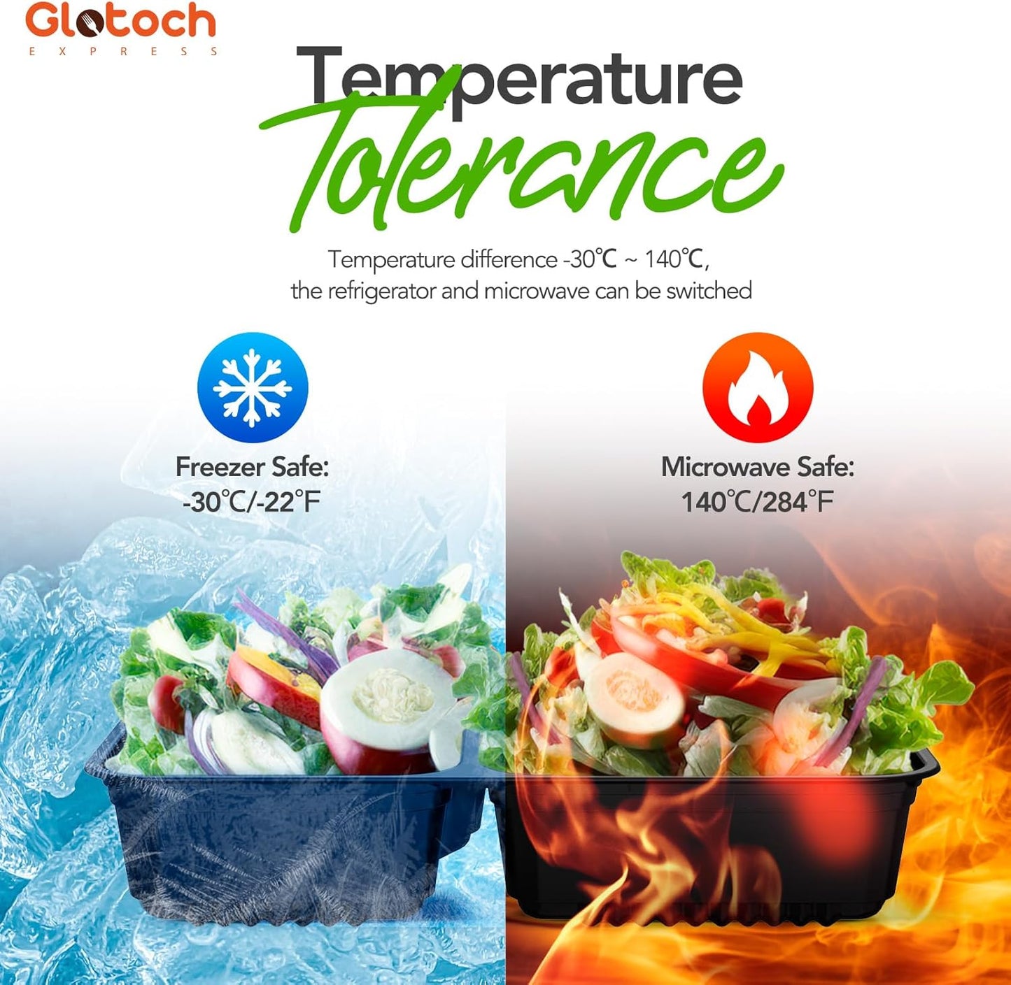 Glotoch 50 Pack (100-Piece) 34oz Meal Prep Containers Reusable with Lids 3-Compartment Containers Microwave, Freezer, Dishwasher Safe - Leakproof Durable To Go Take Out Plastic Food Storage