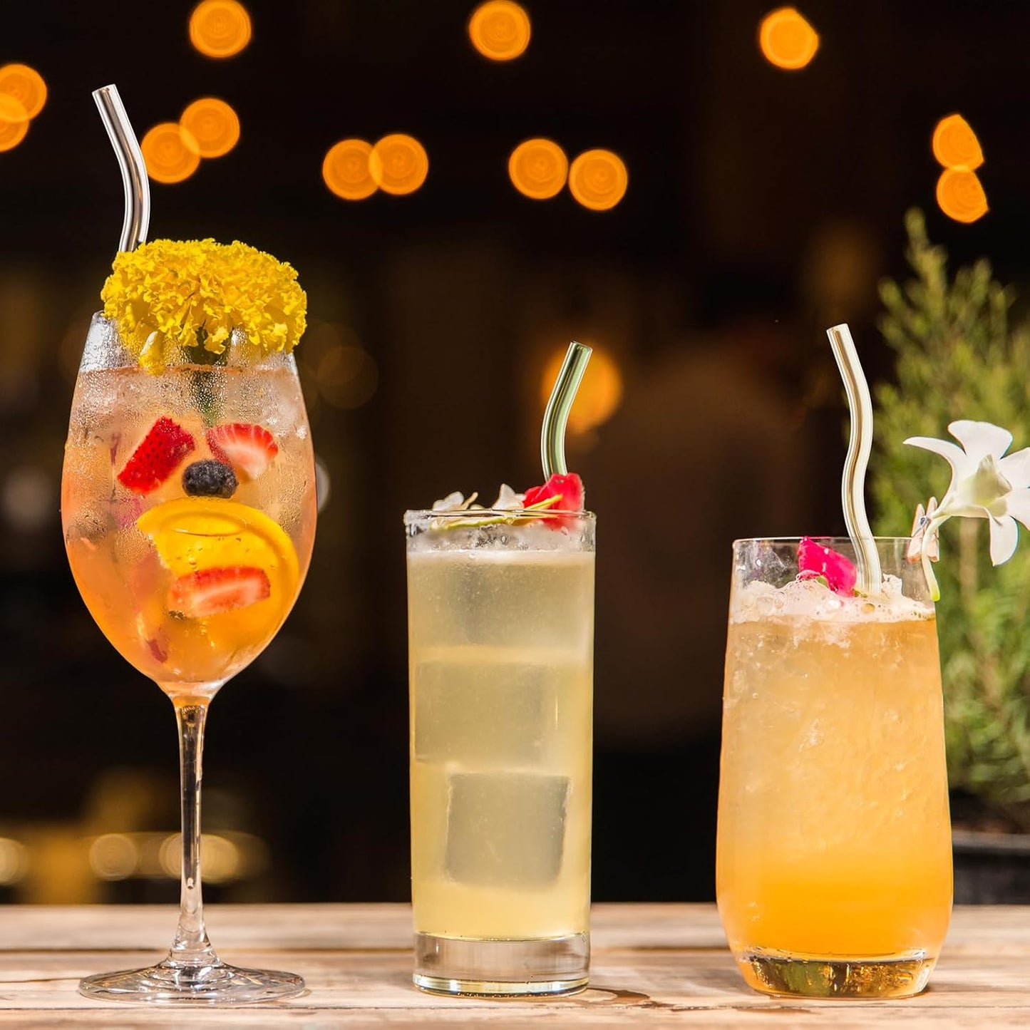 Reusable Glass Straws Sets of 8 Wavy Colorful Drinking Straw with 2 Cleaning Brushes, 8 inches 0.3" Thick Clear Straws High Borosilicate Glass Straw for Tumblers 10 Pack Gift Wrap