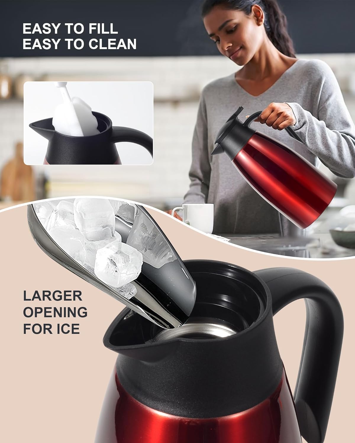 70oz Thermal Coffee Carafe, Updated Insulated Stainless Steel Coffee Carafes for Keeping Hot Coffee & Tea Hot Beverage-12Hours, Double Walled Vacuum Coffee Carafe