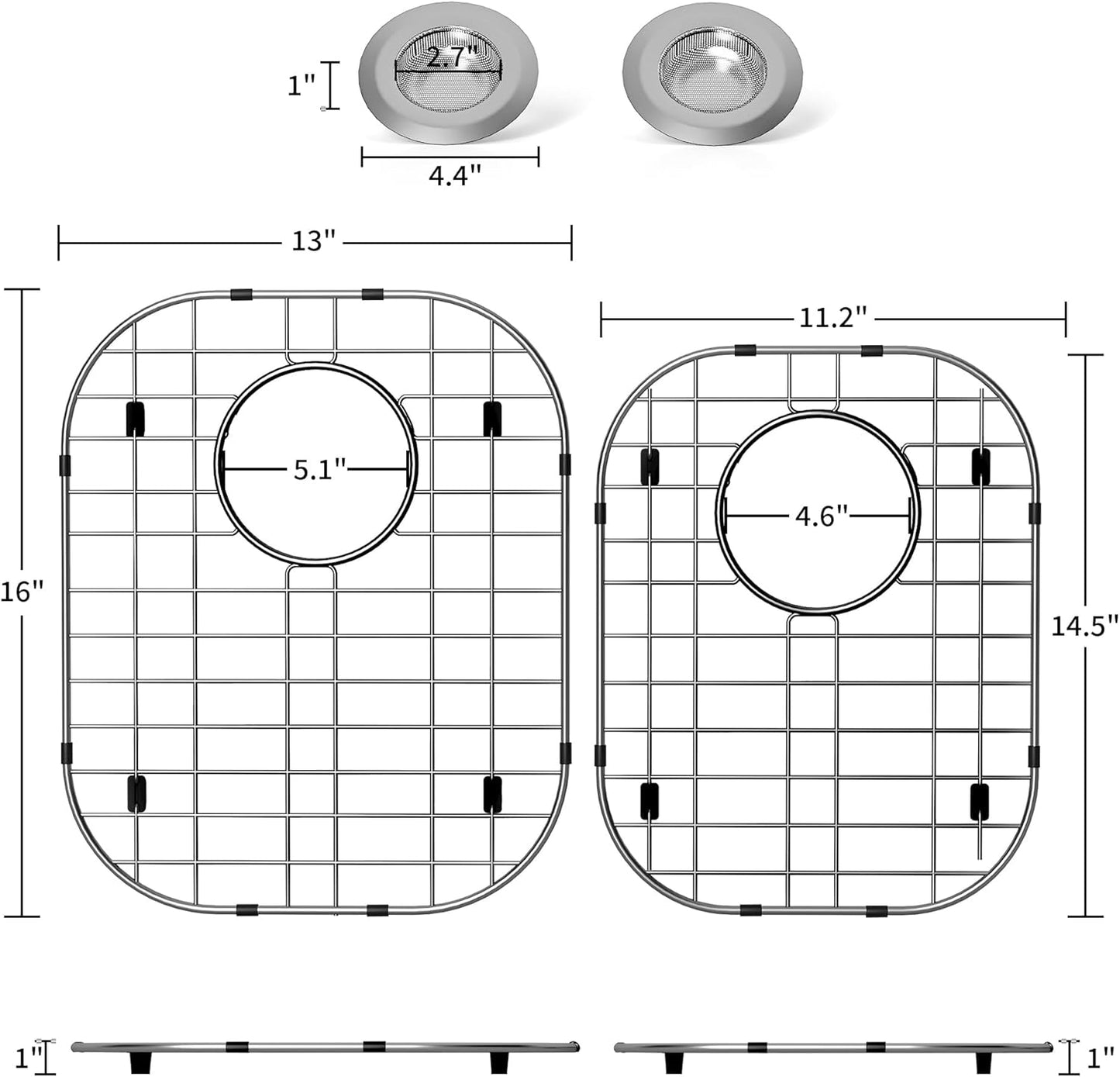 2Pack Sink Protector Grid 13"x16"and 11.2"x14.5", Stainless Steel Sink Protectors for Kitchen Sink, Rust Resistant Sink Grate for Bottom of Kitchen Sink with 2Pack Sink Drain Strainer