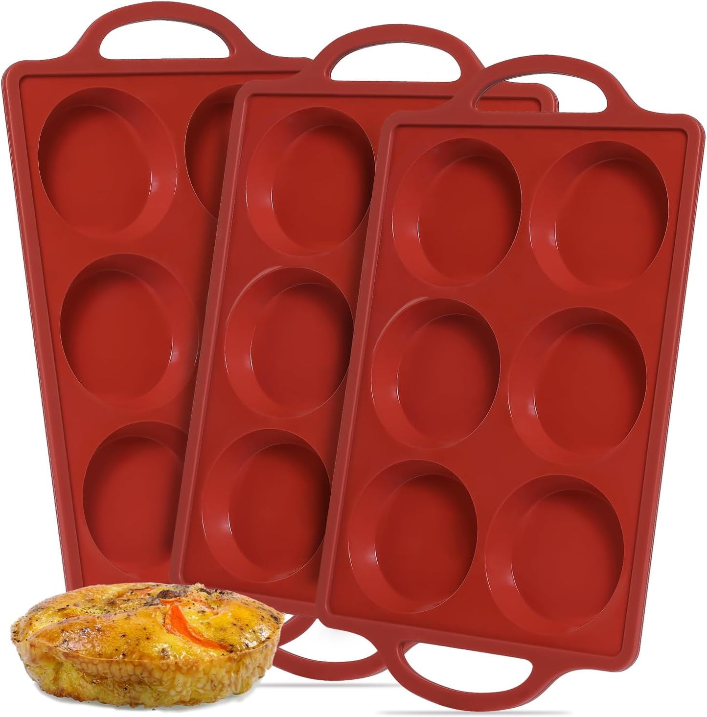 CAKETIME Muffin Top Pan Non Stick, 3 Inch Metal Frame Round Egg Baking Pan for Oven English Muffins, Whoopie Pies, Corn Bread, Egg Bites, Breakfast Sandwiches Tarts 3 Pack Brown