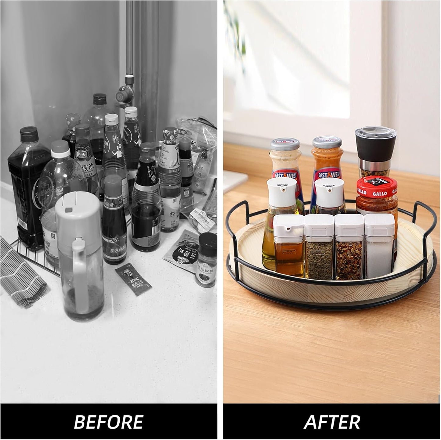 10" Wooden Lazy Susan,Round Wooden Lazy Susan Organization for Dining Table,Storage for Dining Table,Home Decor,Spices Organizer,1PC