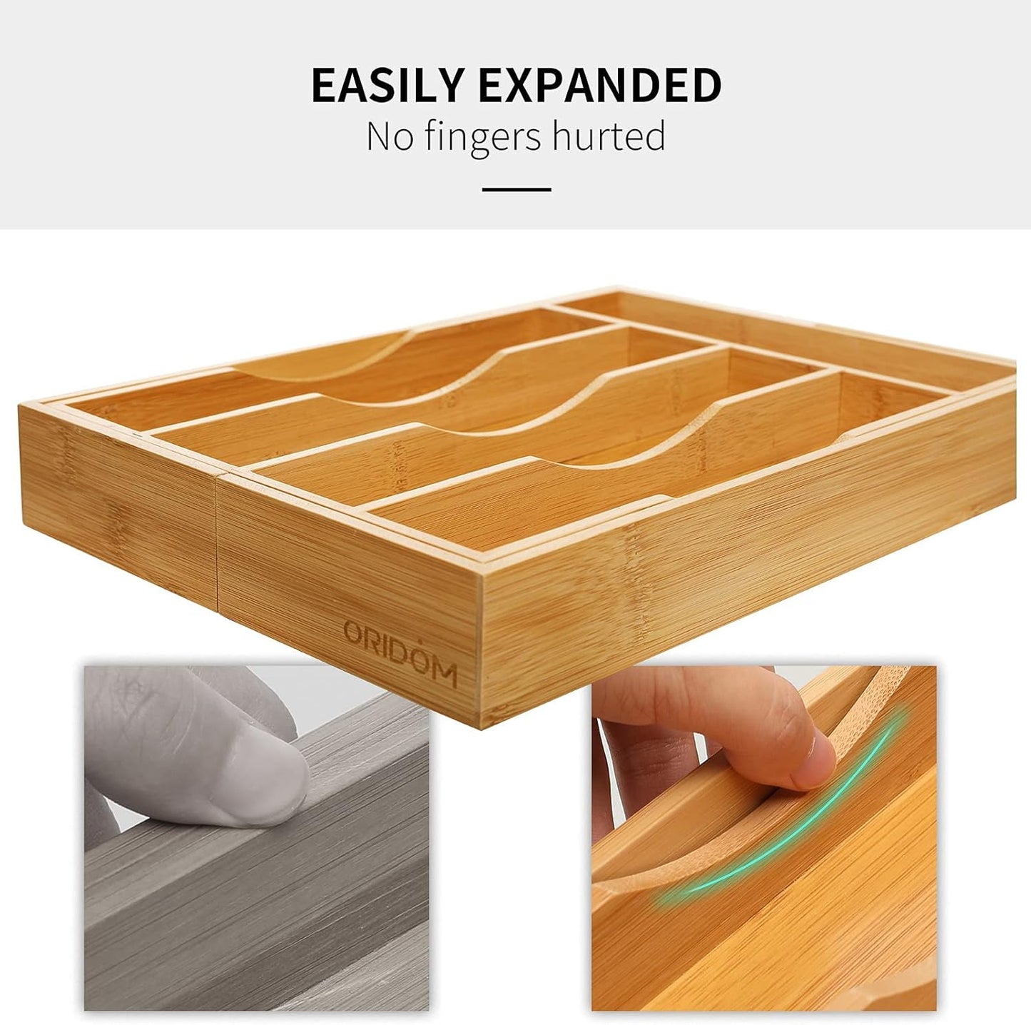 Expandable Bamboo Kitchen Drawer Organizer for Cutlery and Utensils, Adjustable Bamboo Wood Cutlery Tray in Drawer for Flatware and Silverware in Kitchen, (Natural)