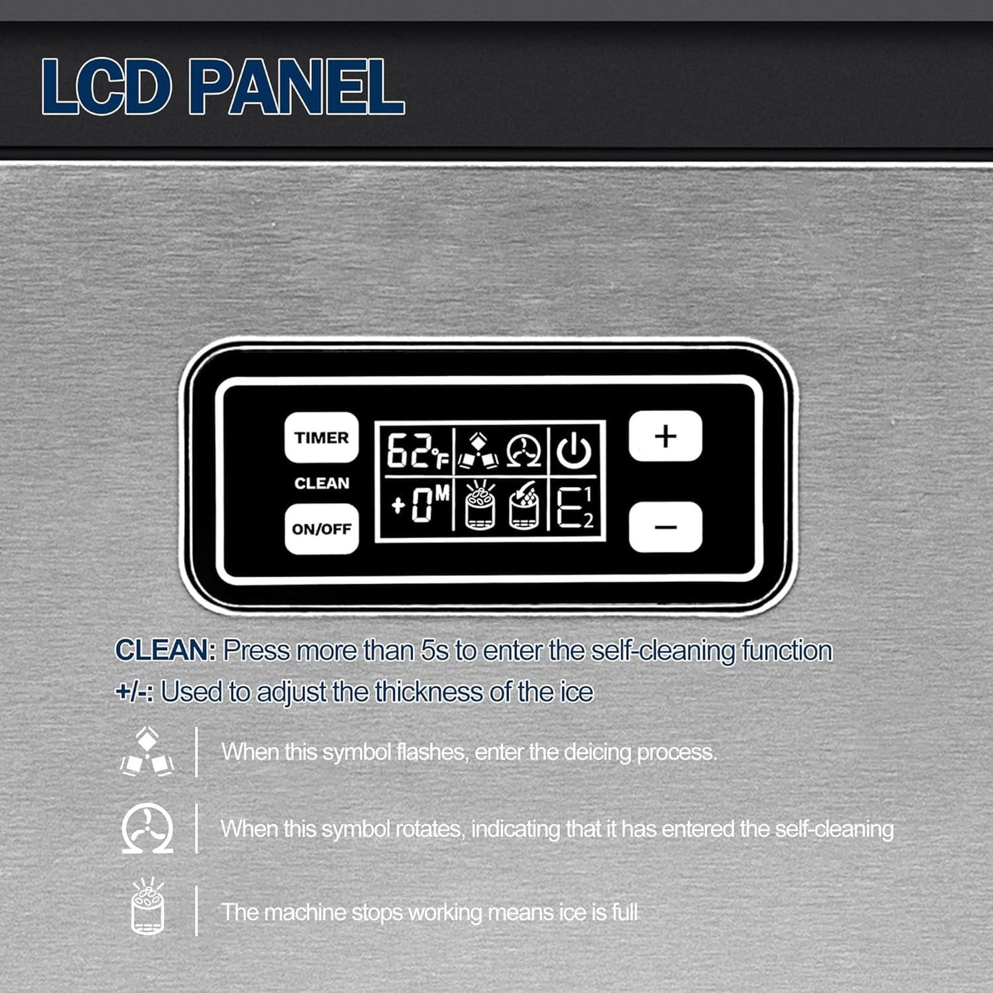 EUHOMY Commercial Ice Maker Machine, 200lbs Daily Output, Under Counter ice Machine with 65lbs Ice Storage Capacity, Perfect for Home/Bar/Restaurant/Outdoor Activities(Stainless Steel)