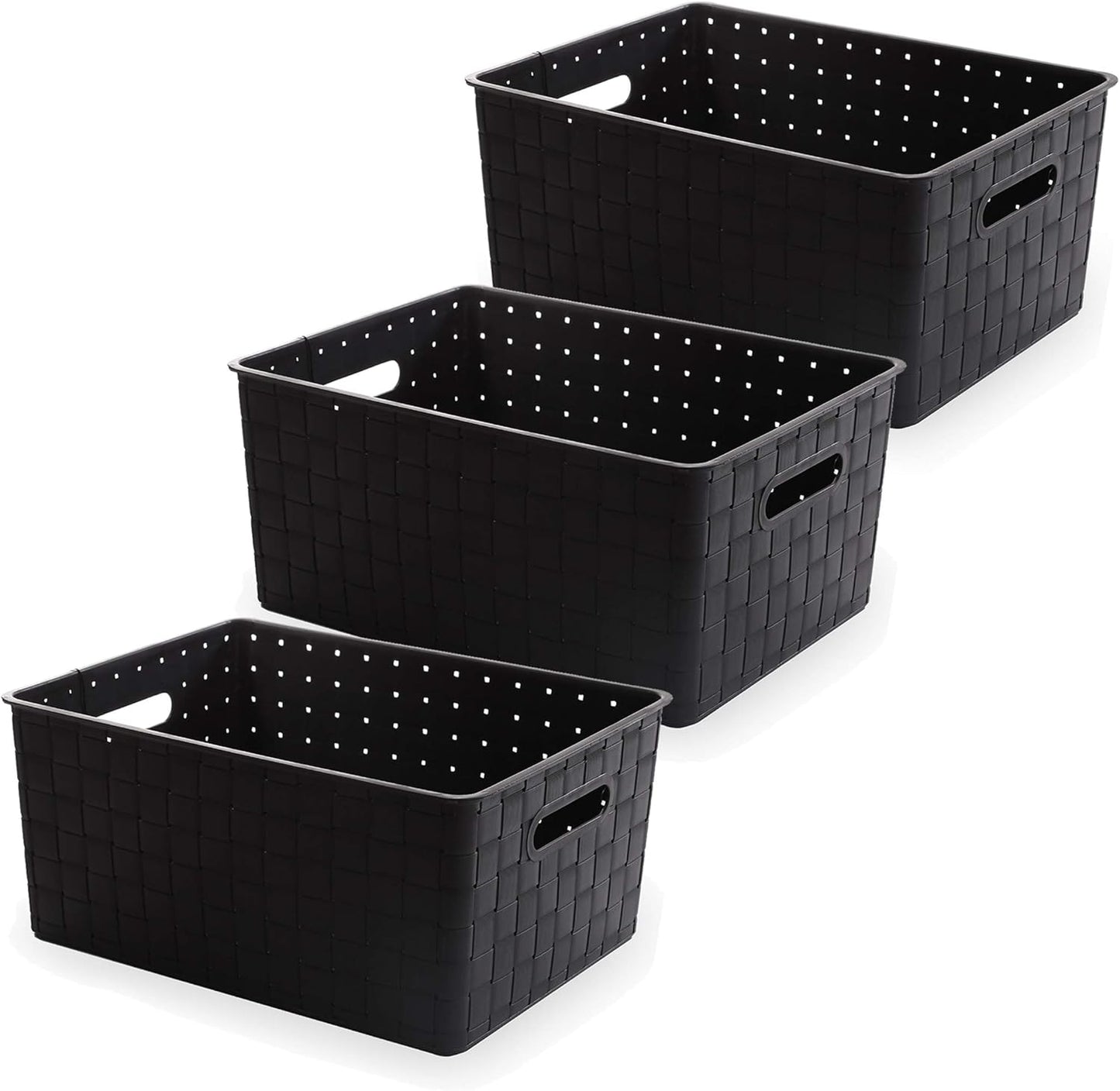 BINO | Plastic Basket, Large - Black | 3 Pack | THE STABLE COLLECTION | Multi-Use Storage Basket | Rectangular Cabinet Organizer | Home & Office Storage Organizer | Baskets for Bathroom Organizing