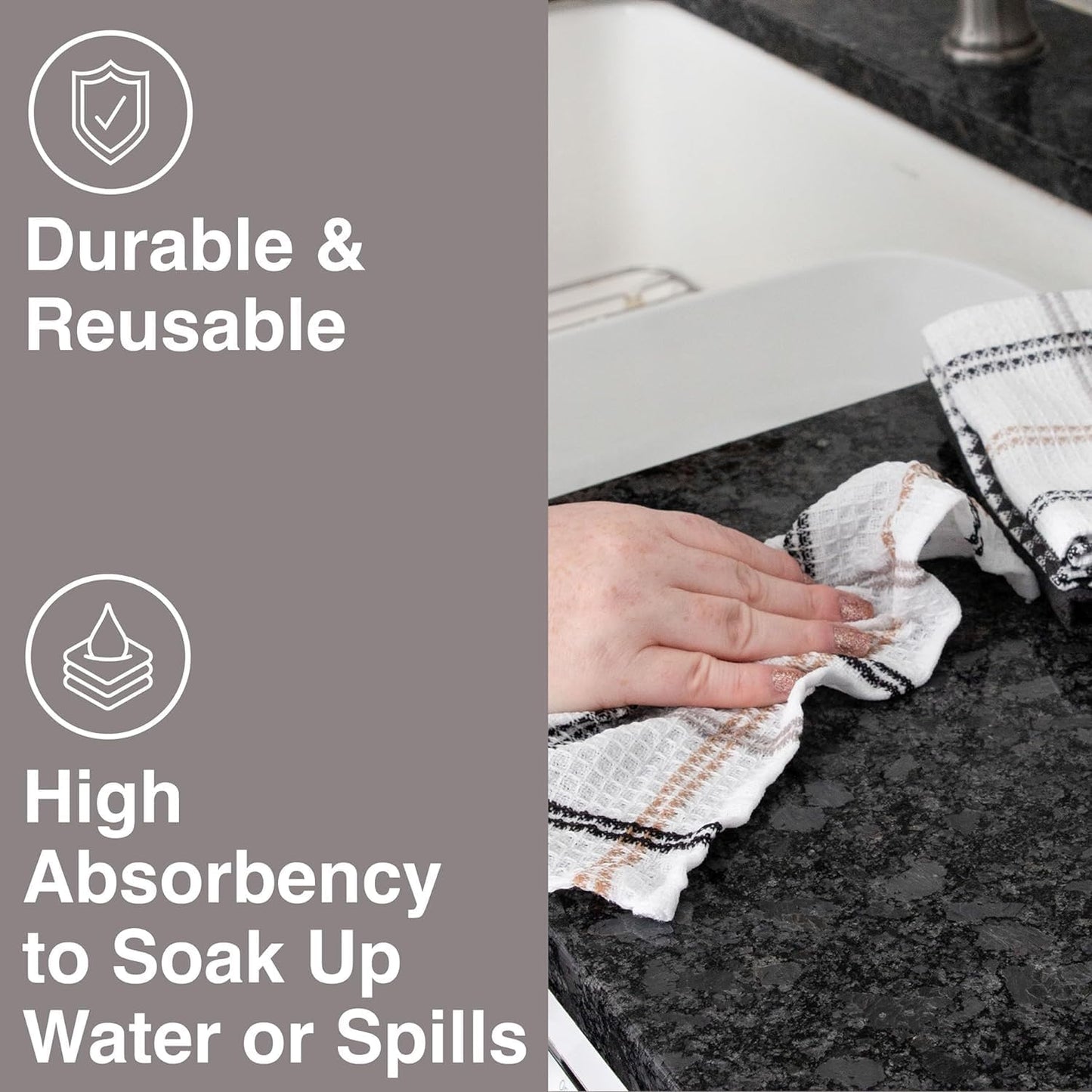 T-FAL Premium Waffle Dish Cloths: Highly Absorbent, Super Soft Long Lasting - 100% Cotton, 12"x13" Flat Waffle Dish Towel for Cleaning & Drying Dishes, (4-Pack), Neutral