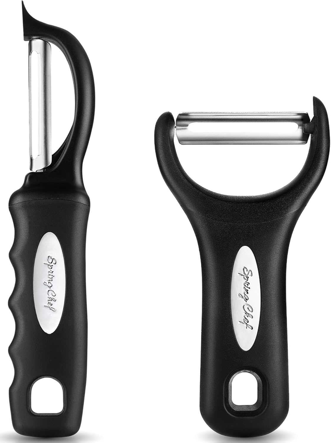 Spring Chef Swivel Vegetable Peeler & Y Potato Peeler for Kitchen with Soft Grip Handles and Ultra Sharp Stainless Steel Blades, Perfect for Veggie, Fruit, Carrot, Apple - Dishwasher Safe - Black