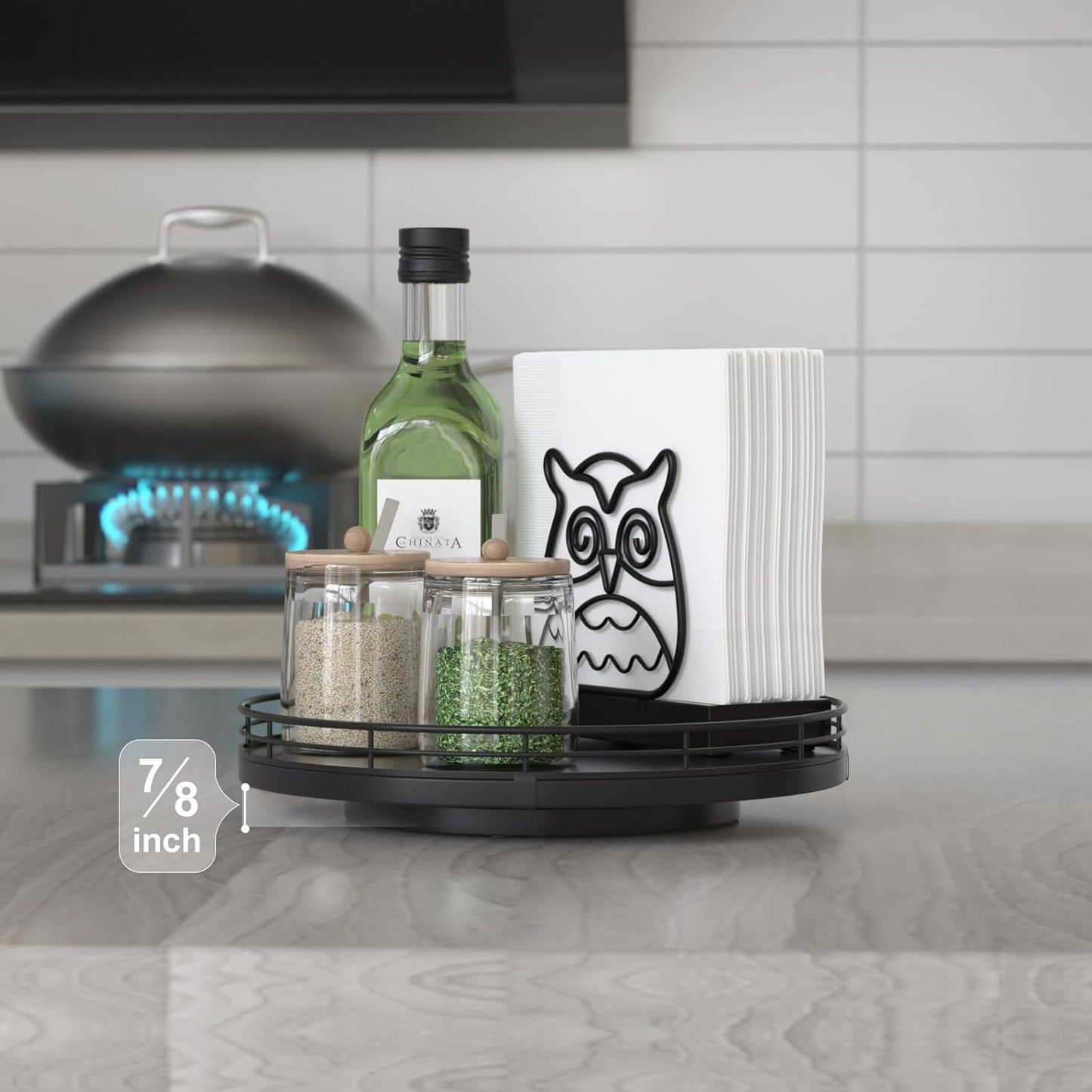 9" Oak Wood Lazy Susan Turntable Organizer, Lazy Susan for Cabinet Dining Table Pantry Wood Rotating Tray for Kitchen Countertop Coffee Table Decor Spinning Spice Can Organization and Storage Black