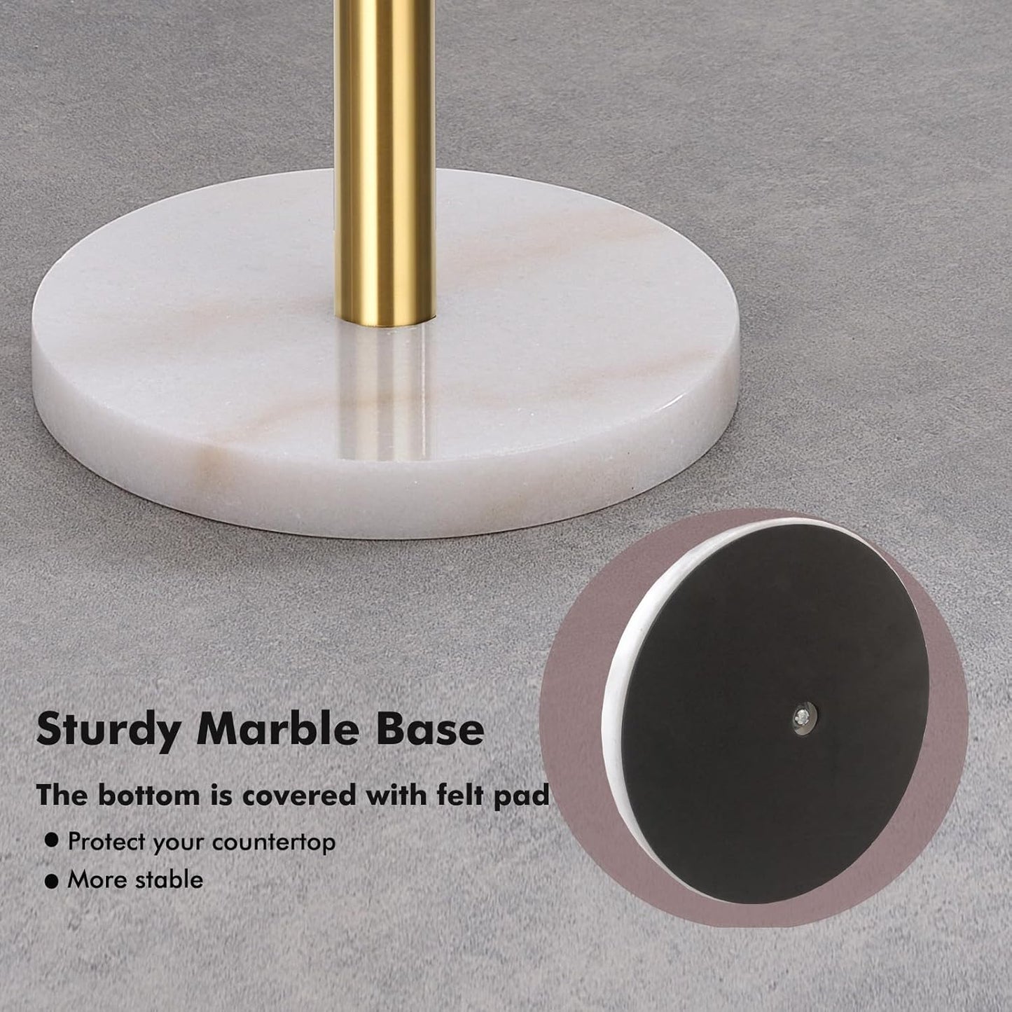 Gold Paper Towel Holder Countertop, Standing Paper Towel Roll Holder for Kitchen Bathroom, with Weighted Base for One-Handed Operation
