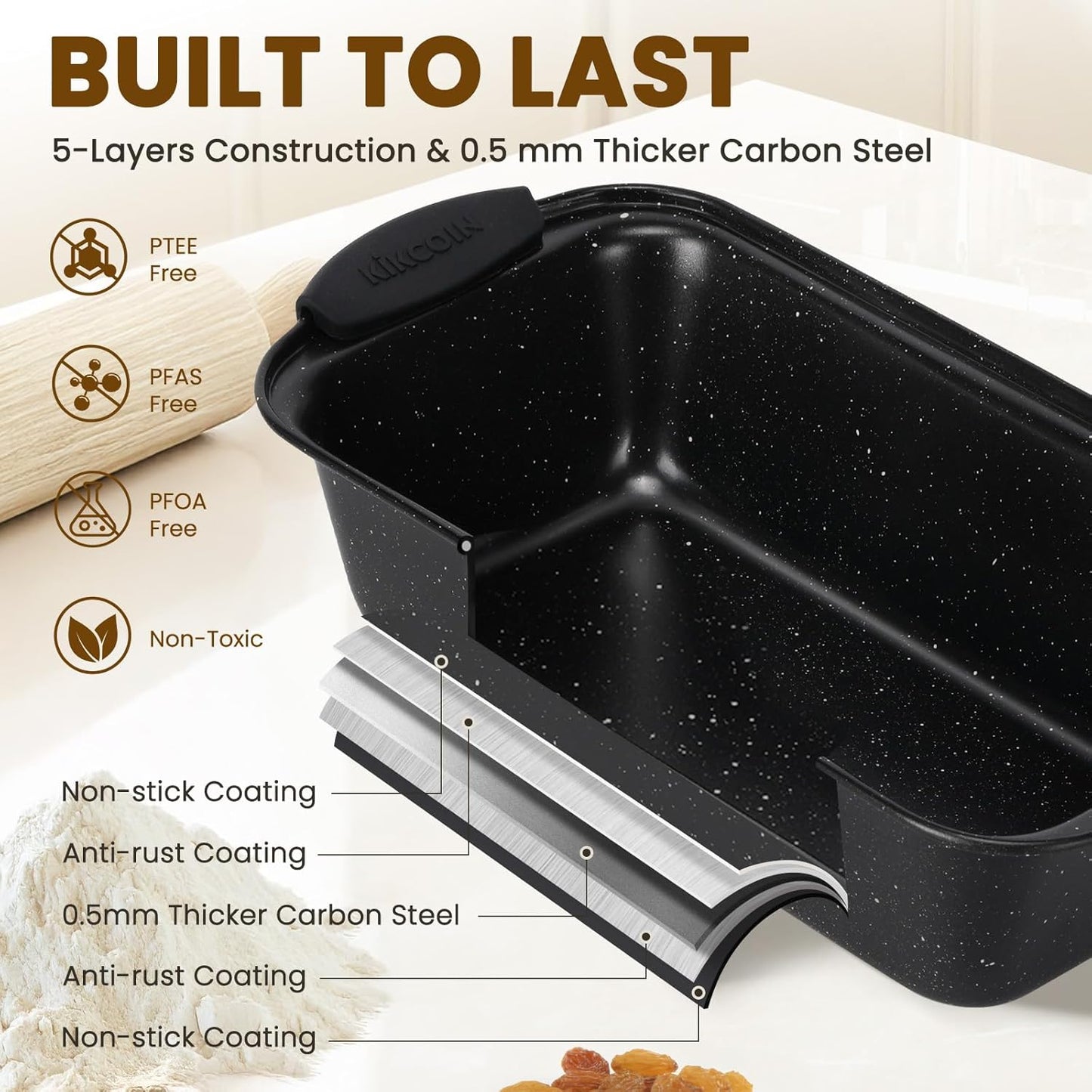 Kikcoin 22 PCS Nonstick Baking Pans Set, Stackable Bakeware Sets with Silicone Handles, 450°F Oven Safe Baking Sheet set, Easy Release Cookie Sheets for Baking, Black