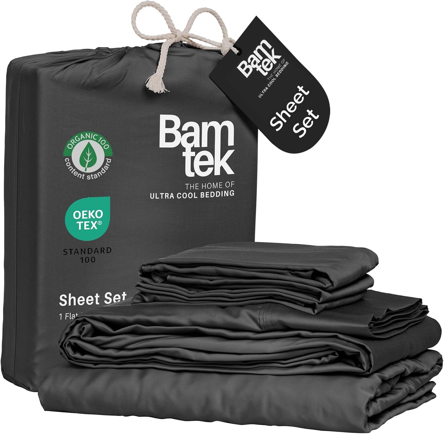 100% Viscose from Bamboo Sheets Queen Size, Super Soft Bedding Set, 4PC Cooling Sheets for Hot Sleepers, Vegan Silk Moisture Wicking, Organically Grown Bedsheet - Charcoal - 60" x 80"