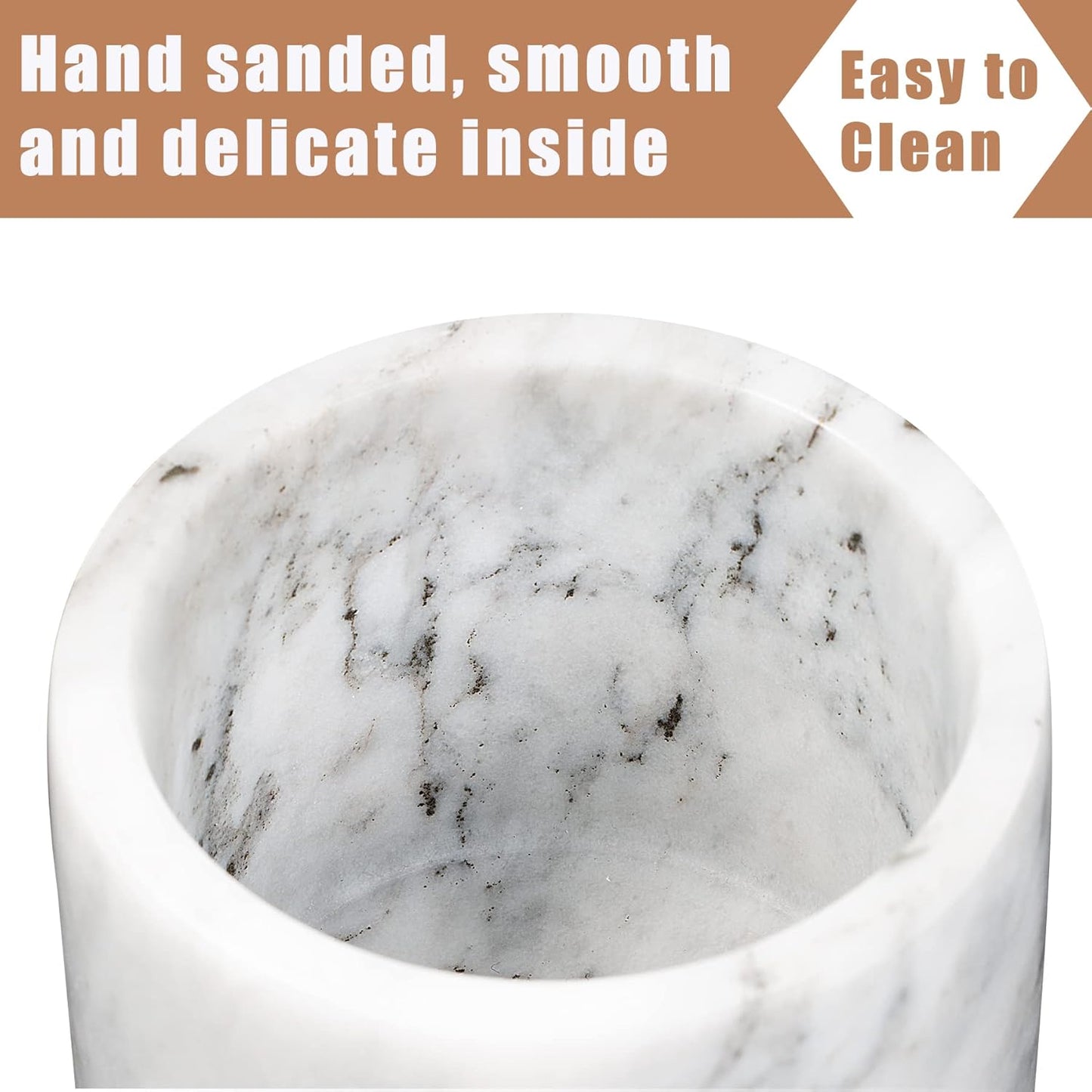 Marble Salt Cellar with Lid & Spoon, 11oz Salt and Pepper bowls, Handcrafted from Natural Marble, Smooth Inside (White)