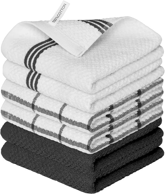 Artoid Mode Ring Spun Cotton Black Dishcloth Kitchen Towels, 12x12 Inch Ultra Soft Absorbent Quick Drying Household Cleaning Kitchen Rags Set of 6