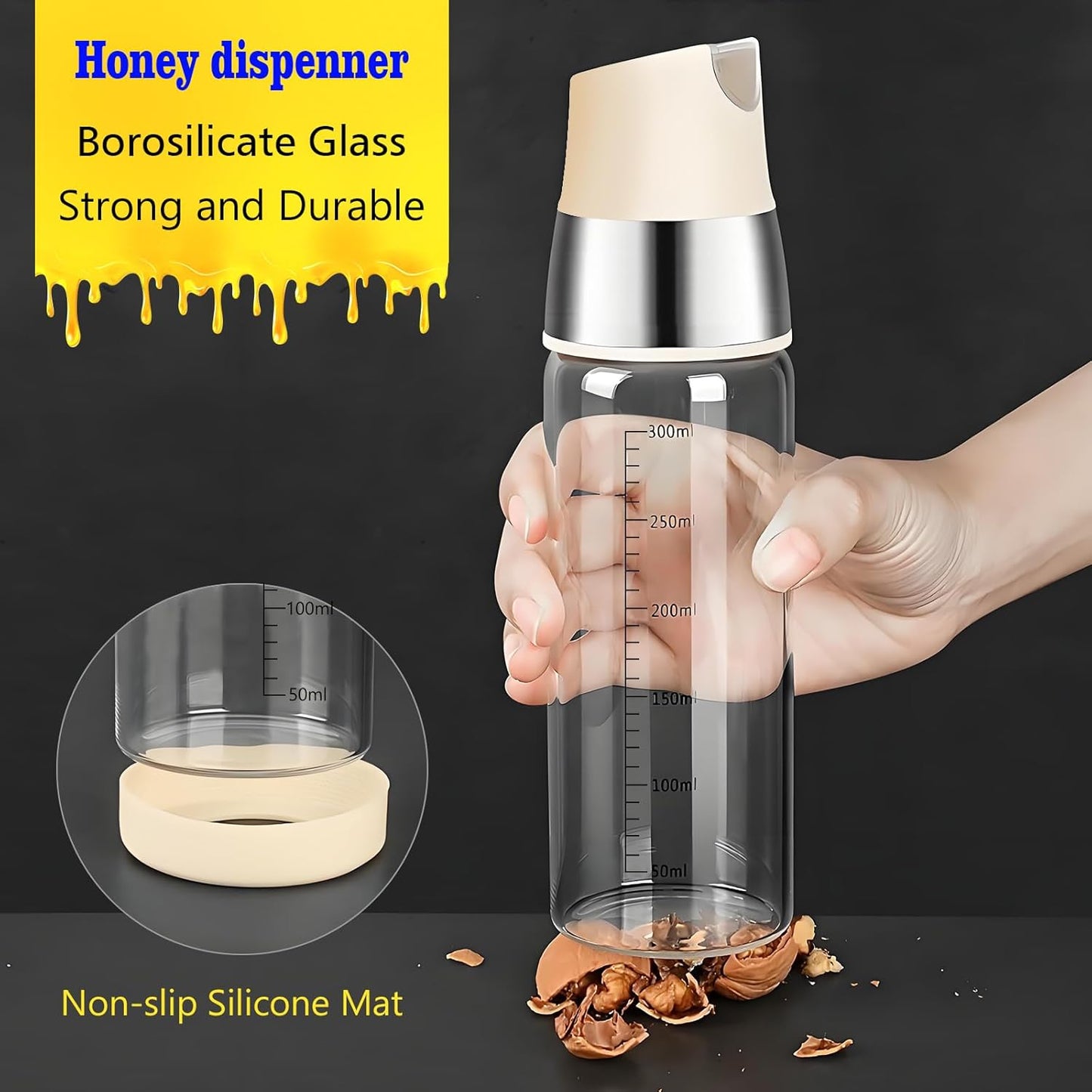 Honey Dispenser No Drip, Maple Syrup Bottle, Olive Oil Dispenser, Honey Jar with Stand, Beautiful Bottle Container, Perfect Honey Pot