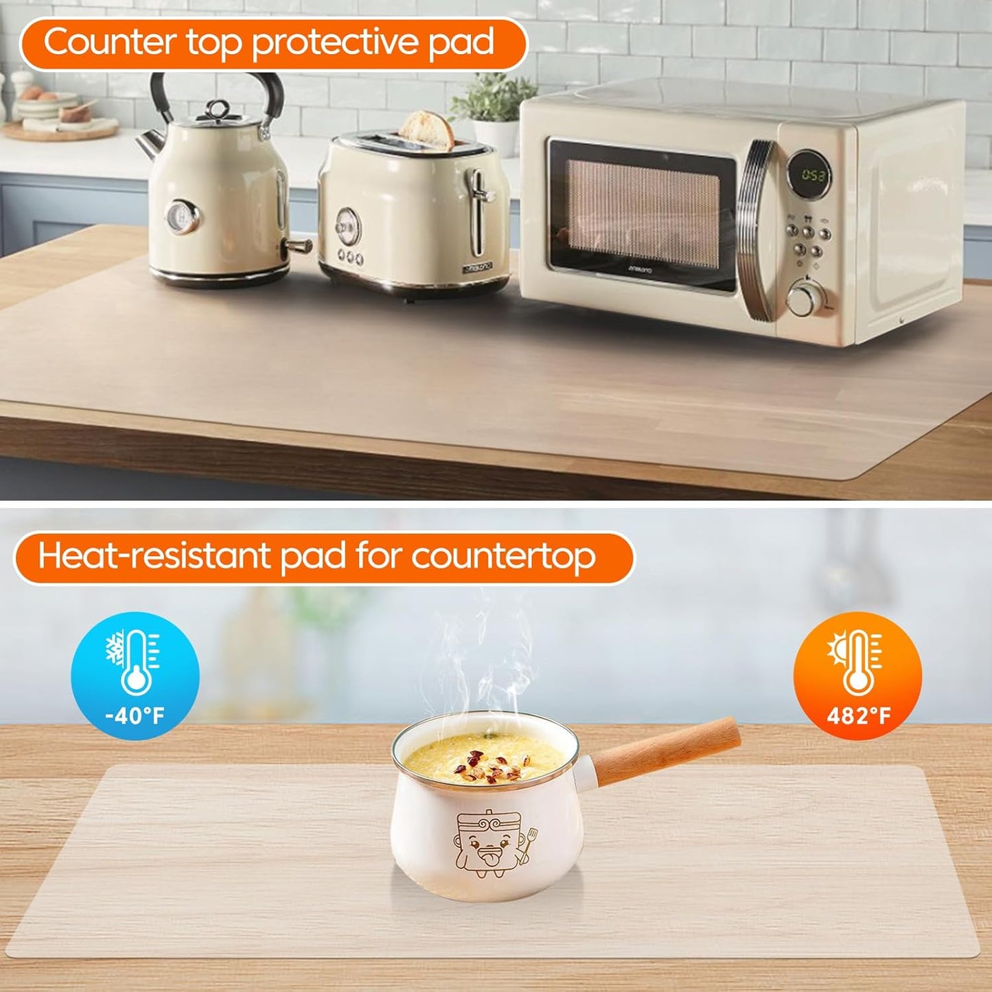 Large Silicone Mats for Kitchen Countertop, Heat-Resistant Placemats and Coasters to Protect Your Tabletop, Skin-Friendly Surface Counter Protector, Freely Cuttable (Translucent, 12" x 72" x 1.6mm)