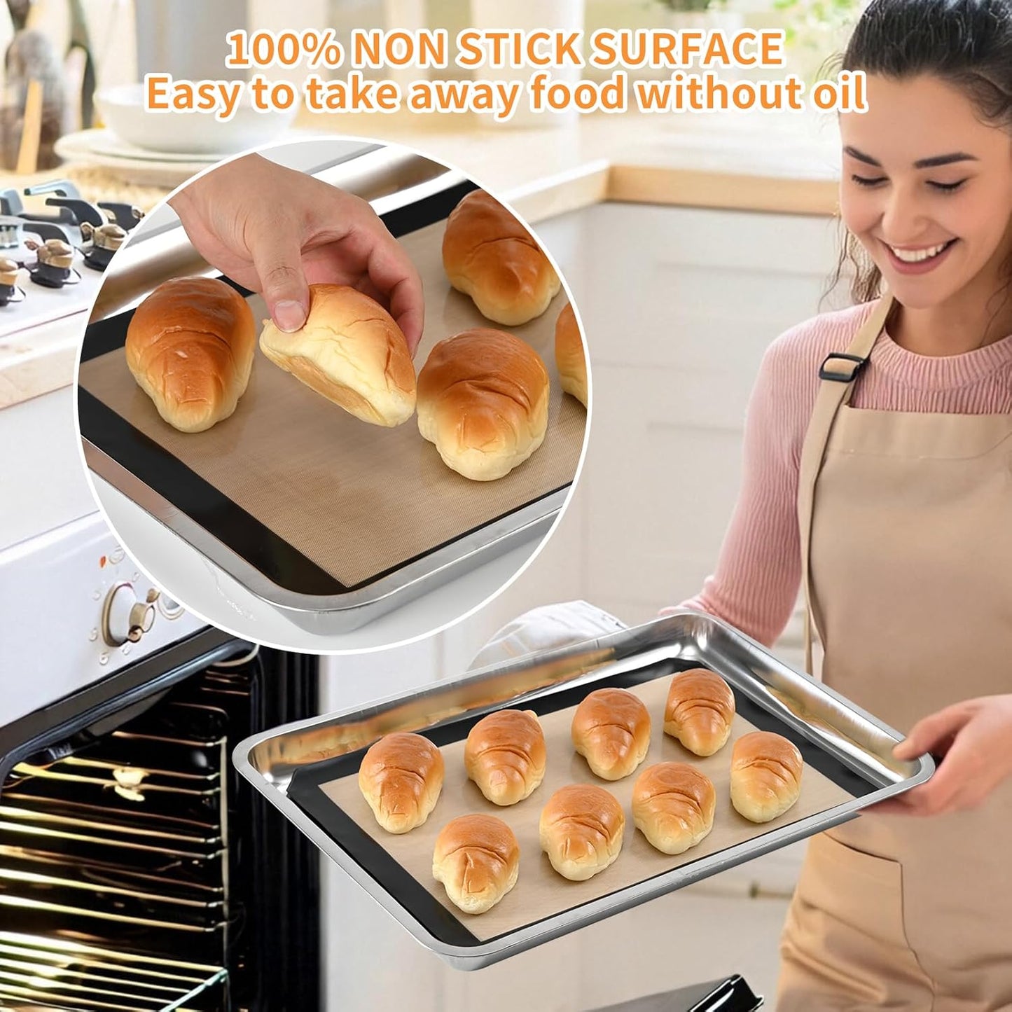 2-Pack Silicone Baking Mats – Non-Stick Reusable Oven Liners for Half Sheet Pans (16.54" x 11.62"), BPA-Free Silicone, Easy to Clean, for Cookies, Roasted Veggies, Pizza & More
