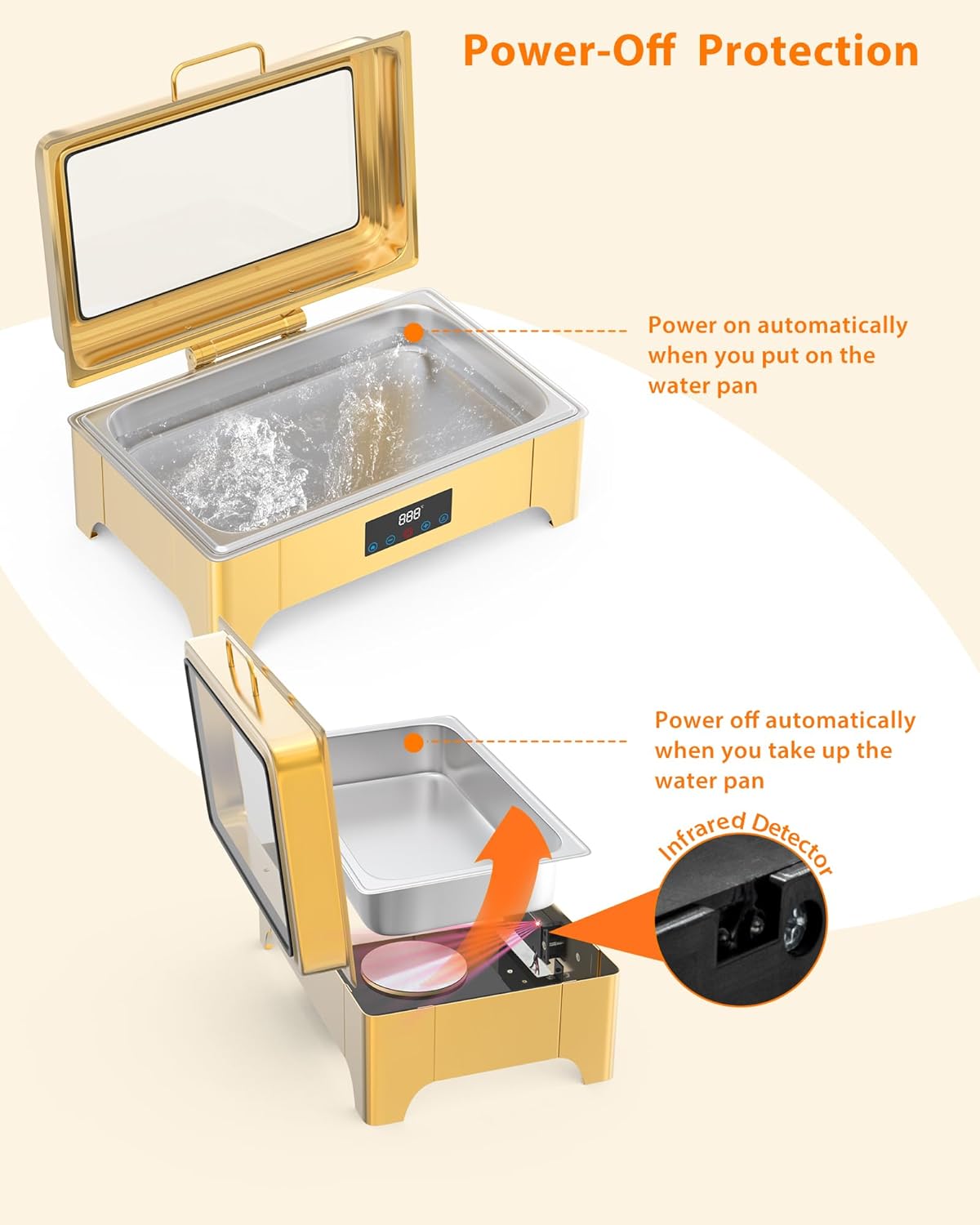 Electric Chafing Dish, 9QT Full Size Touch Screen Chafing Dishes for Buffet Roll Top Set Food Servers and Warmer with Glass Lid for Catering, Parties, Weddings, Gold