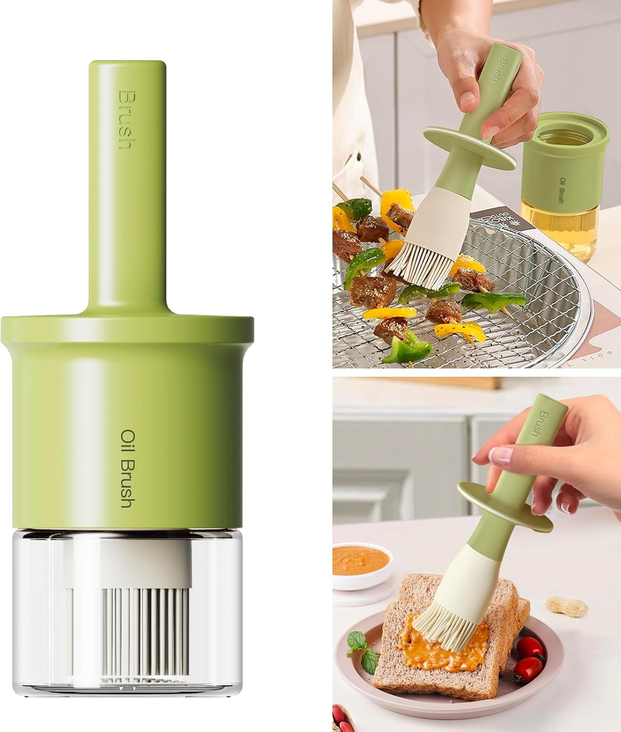 YARRAMATE 300ml /10oz Oil Dispenser with Brush - Glass Oil Bottle for Kitchen with Silicone Heat Resistant Basting Brush - Cooking Brush for Vinegar Sauce BBQ Grill Frying - Green