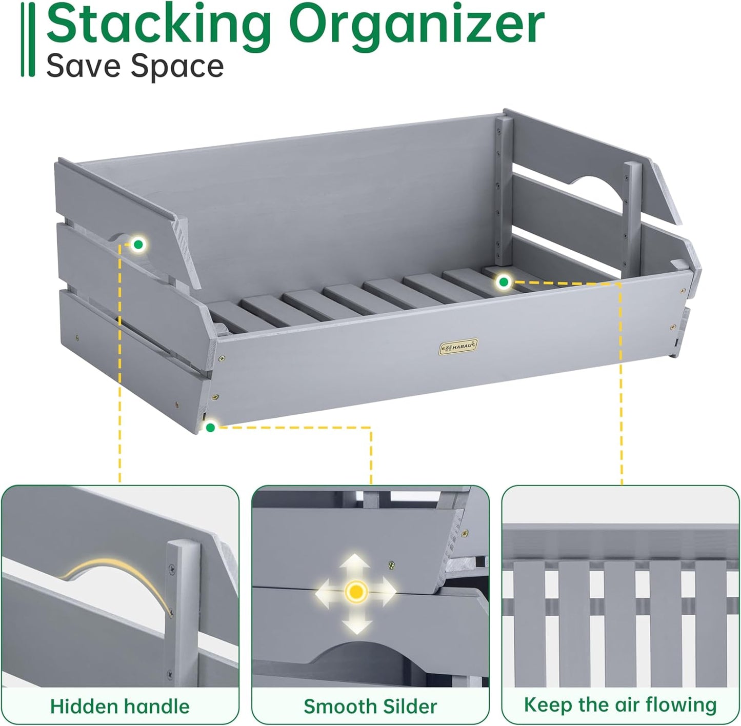 HABAU Wood Potato Onion Storage Bins - Wooden Stackable Produce Basket - Fruit Vegetable Storage for Kitchen Pantry Organization