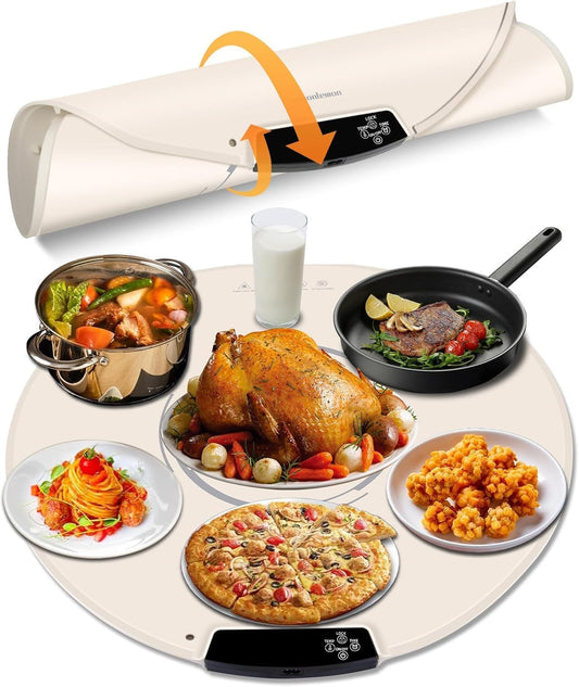 Food Warming Mat, Electric Warming Tray with Adjustable Temperature & Timer, Rollable & Portable, Rapid Full-Surface Silicone Heating Mat, Food Warmers for Gatherings, Parties, Buffets