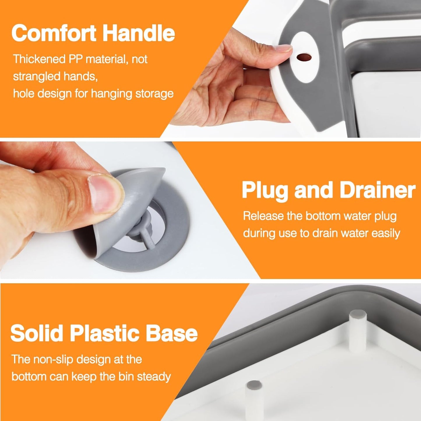 Collapsible BBQ Prep Tub/Cutting Board 10L, Foldable Dish Tub with Colander, Portable Camping Sink, Multifunction Dishing Basin Bucket Wash Tub for Kitchen Fruit Vegetable Picnic (Gray)