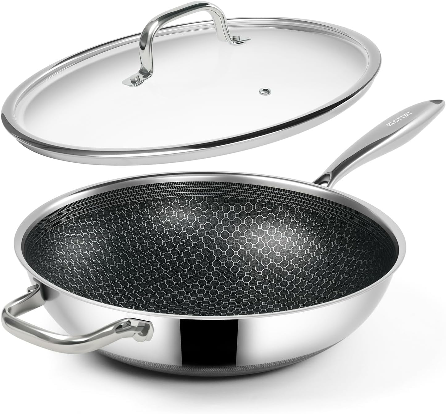 Hybrid 12-Inch Wok with Lid,Nonstick Stainless Steel Woks & Stir-fry pans,Stay-Cool Handle,PFOA Free Cookware,Dishwasher and Oven Safe,Compatible with All Cooktops